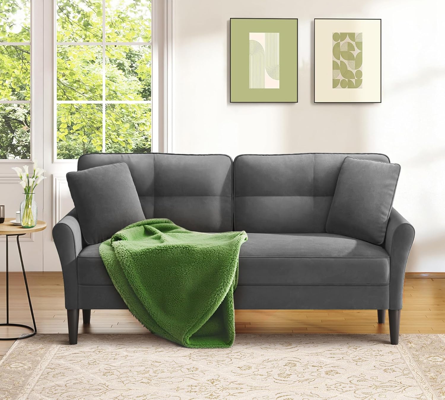 69" Loveseat Sofa, Velvet Small Couches for Small Spaces, Love Seat Couches with 2 Pillows, Tool-Free Setup Loveseats, 700lb Load Sofas for Living Room, Mini Couch for Bedroom, Comfy Sofa Couch, Grey - Image 8