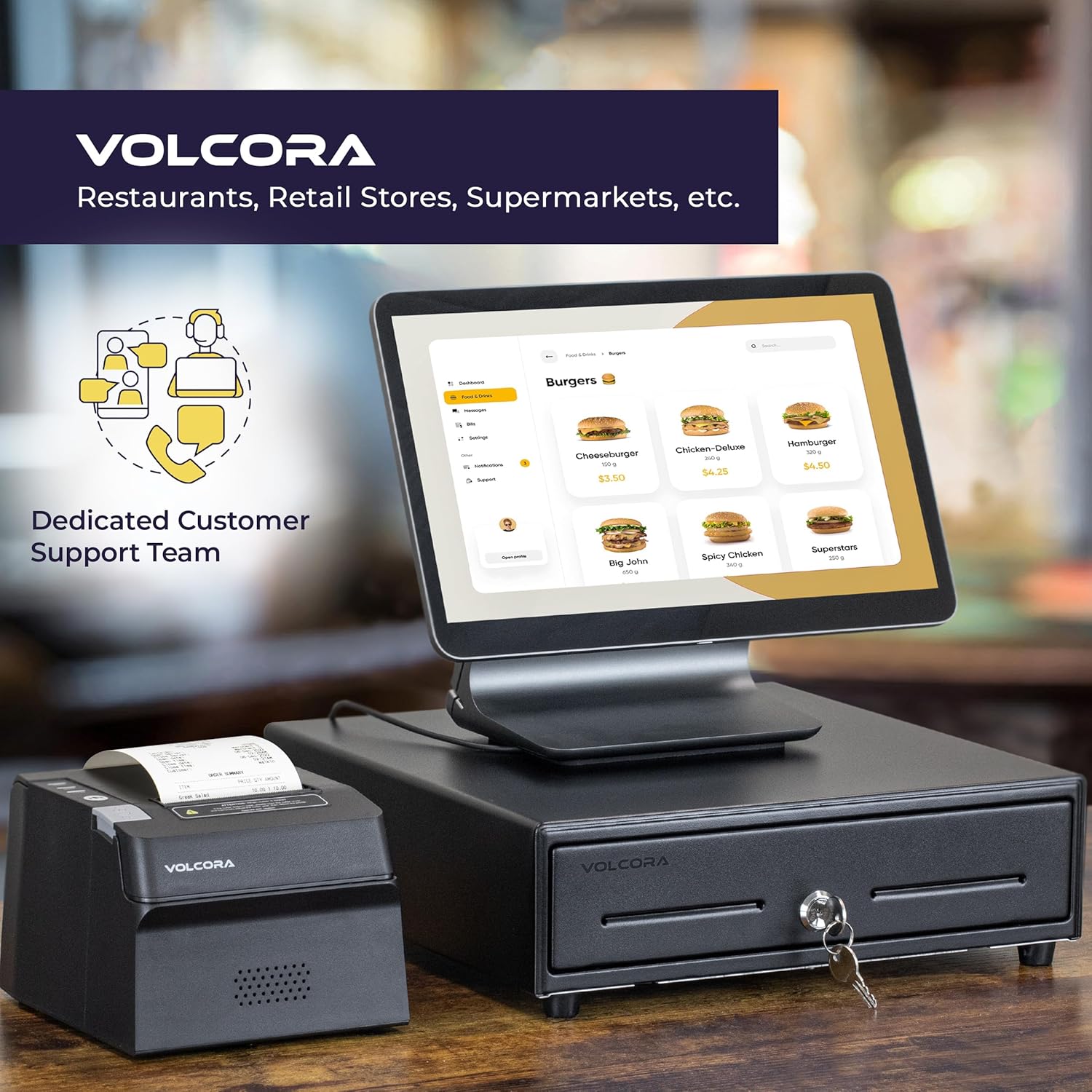 Volcora 13" Electronic Cash Register Drawer for Point of Sale (POS) System with 4 Bill 5 Coin Cash Tray, Removable Coin Compartment, 12-24V, RJ11/RJ12 Key-Lock, Black - for Small Businesses - Image 6