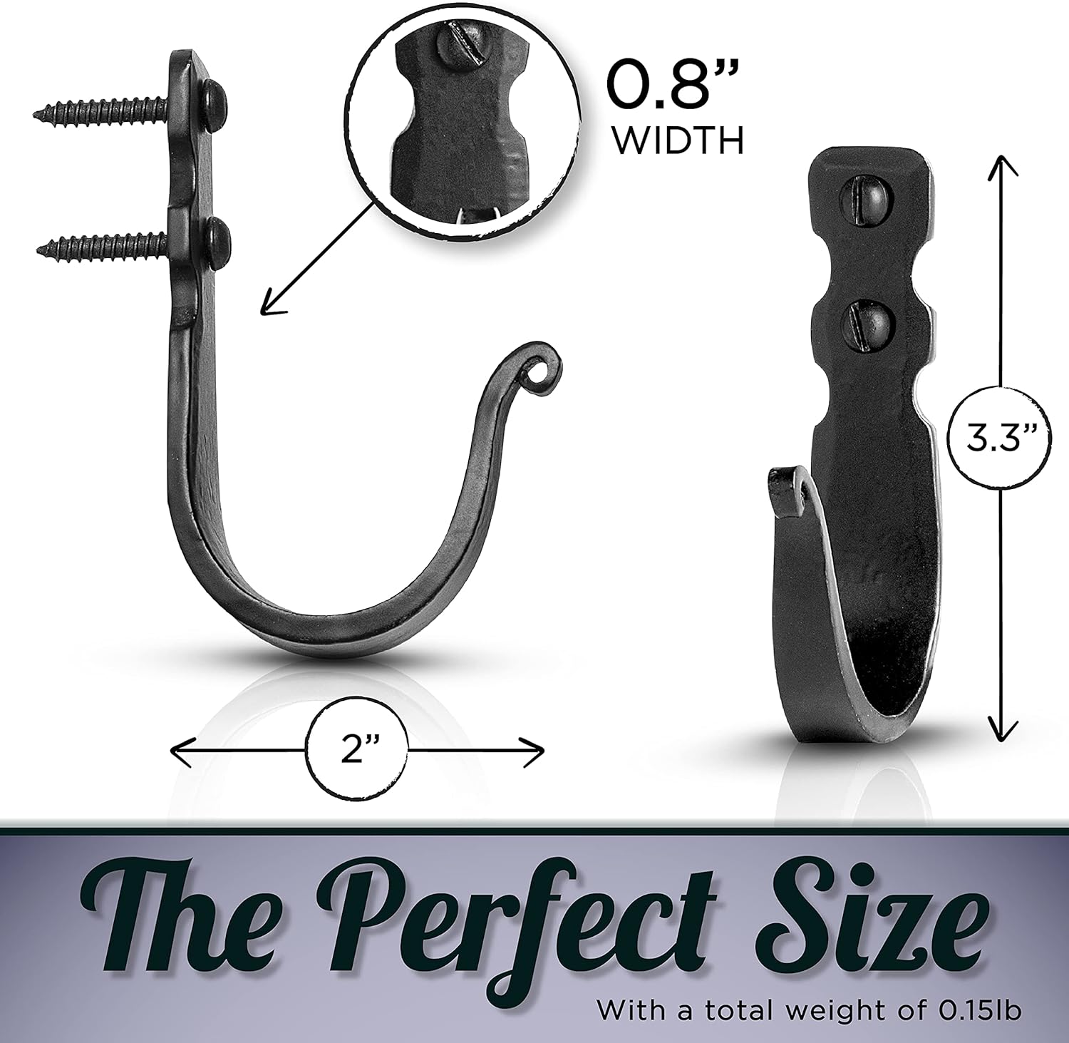 Decorative Hooks for Wall - Metal Wall Hooks for Hanging Coats, Hats & Bags, Rustic Towel Hooks for Bathrooms or Kitchen - Wrought Iron Farmhouse Hangers - Pack of 3, Black - 3.3x2x0.8 Inches - Image 3