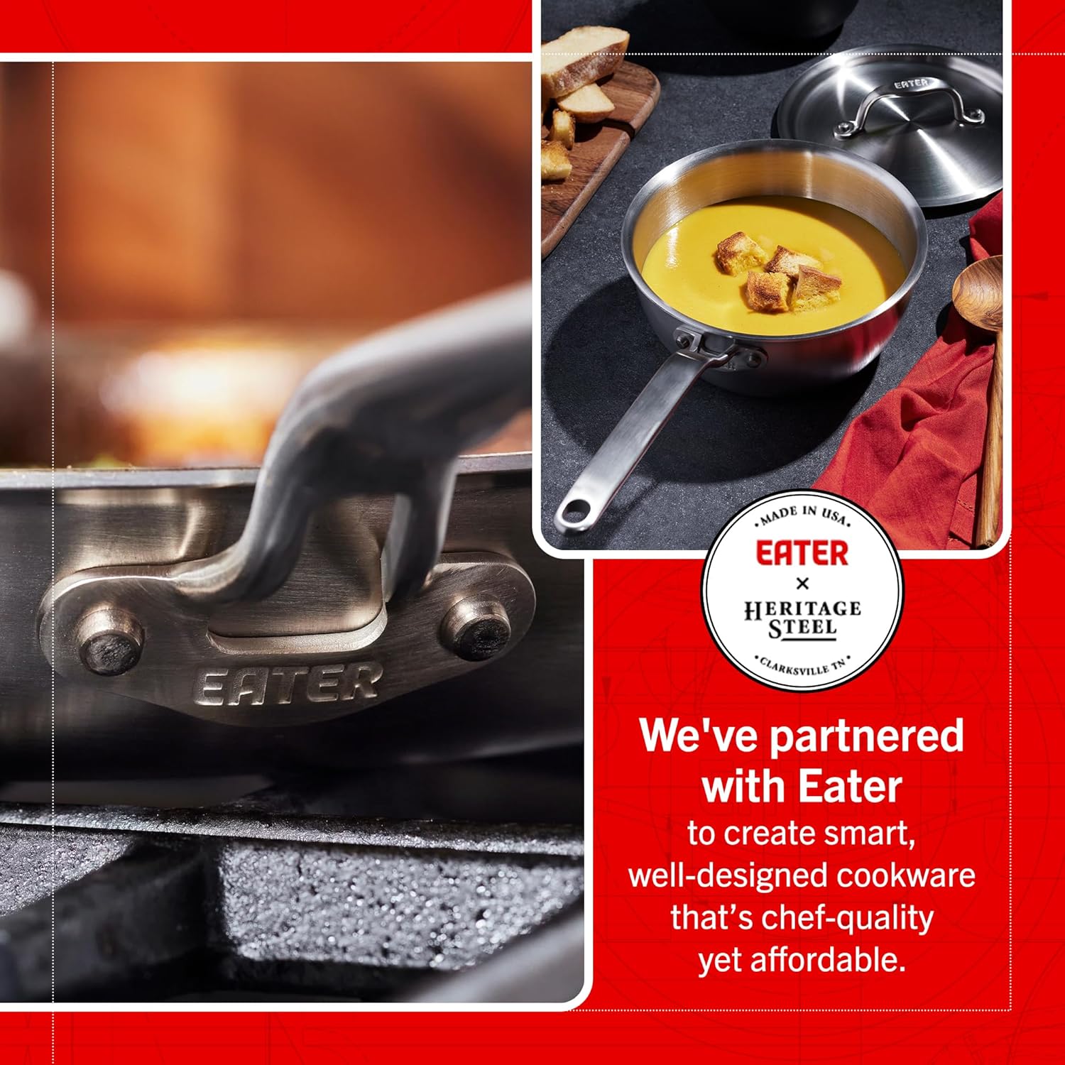 Heritage Steel Eater Series 10 Piece Cookware Set | Made in USA | 5 Ply Fully Clad Stainless Steel Cookware Set | Stay Cool Handle | Induction Ready & Non-Toxic - Image 2