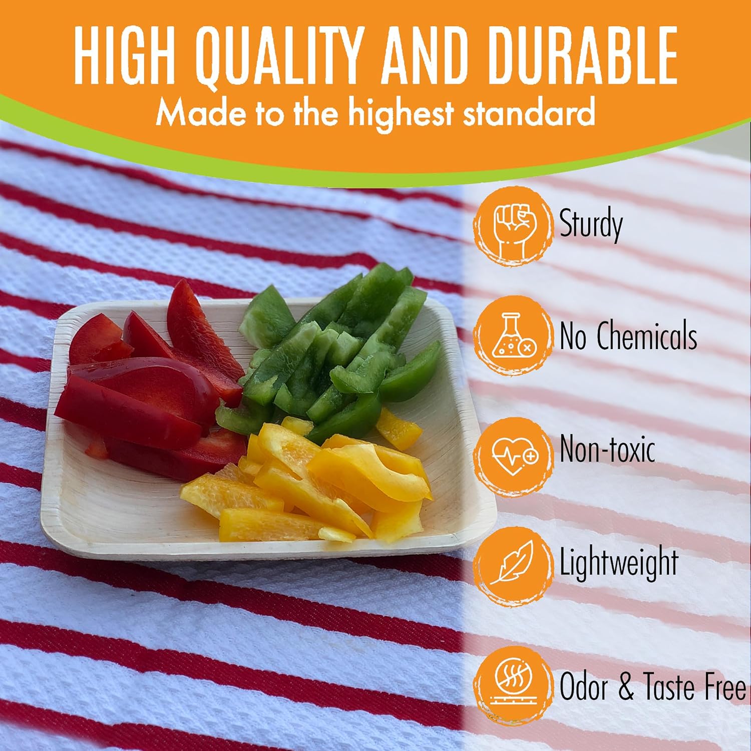 Raj Eco Compostable Palm Leaf Plates Like Bamboo Plates Disposable - 6 Inch Square 50 Party Plate, Natural Wooden, Eco-Friendly, Fancy Biodegradable & Disposable Dessert Appetizer Plate - Image 3