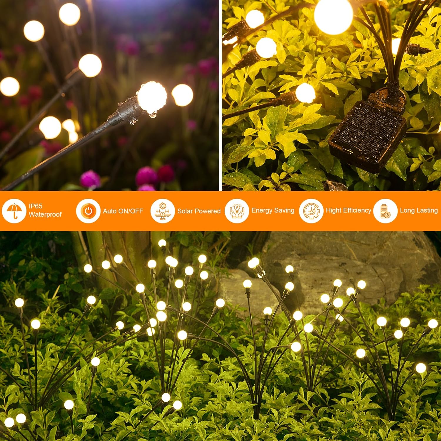 Solar Lights Outdoor(4 Pack,32 LEDs), ASMAD Solar Garden Lights, Outdoor Decorations, Firefly Light for Patio Decor, Big Bulb, Unique Gifts for Women, Gifts for Grandma - Image 4