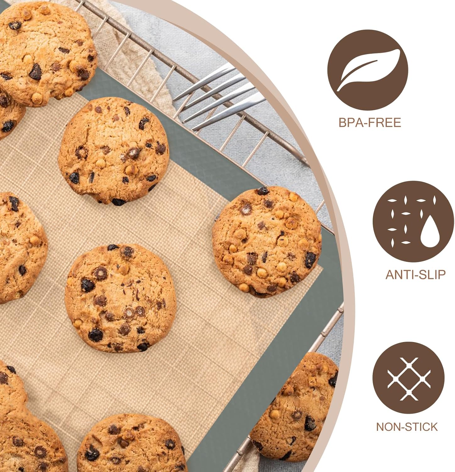 Silicone Baking Mat, 3 Pack Reusable Baking Sheet, Non-Stick & Food Safe Silicone Mats for Baking for Making Cookies Macaroons Bread, Baking Supplies & Accessories - Image 3
