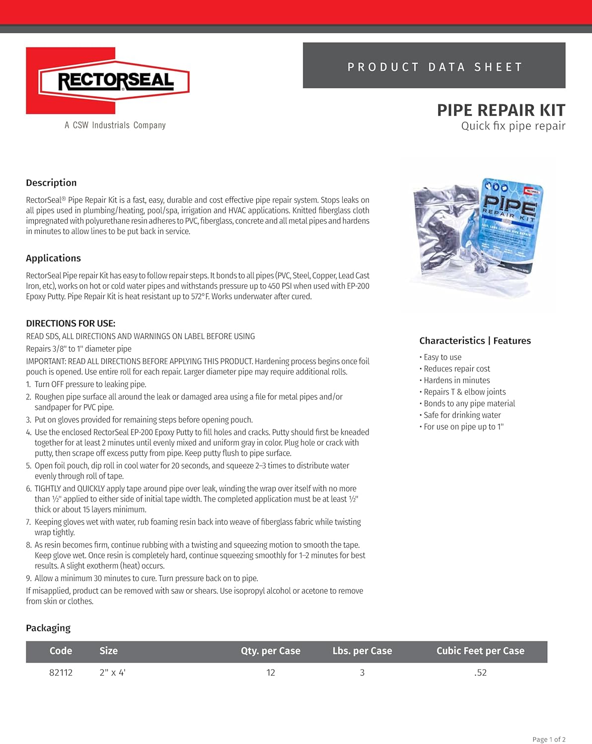RectorSeal Pipe Repair 82112 Pipe Repair Kit, Easy Application, Plumbing, Repairs 1" and 450 psi - Image 4