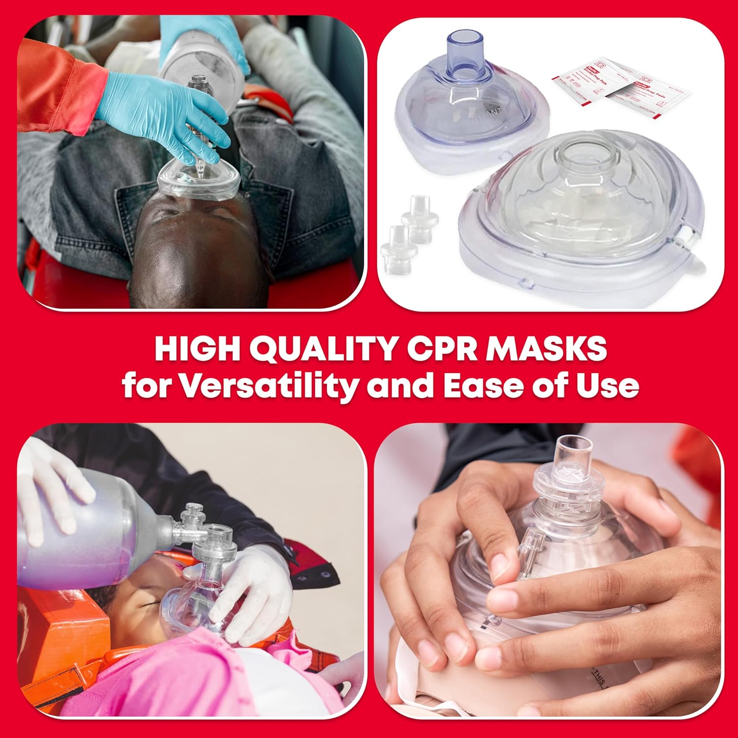 Adult and Infant CPR Mask Combo Kit – Includes 2 CPR Masks with One-Way Valves, Pair of Vinyl Gloves, 2 Alcohol Prep Pads – Portable Emergency CPR Kit – Red - Image 6