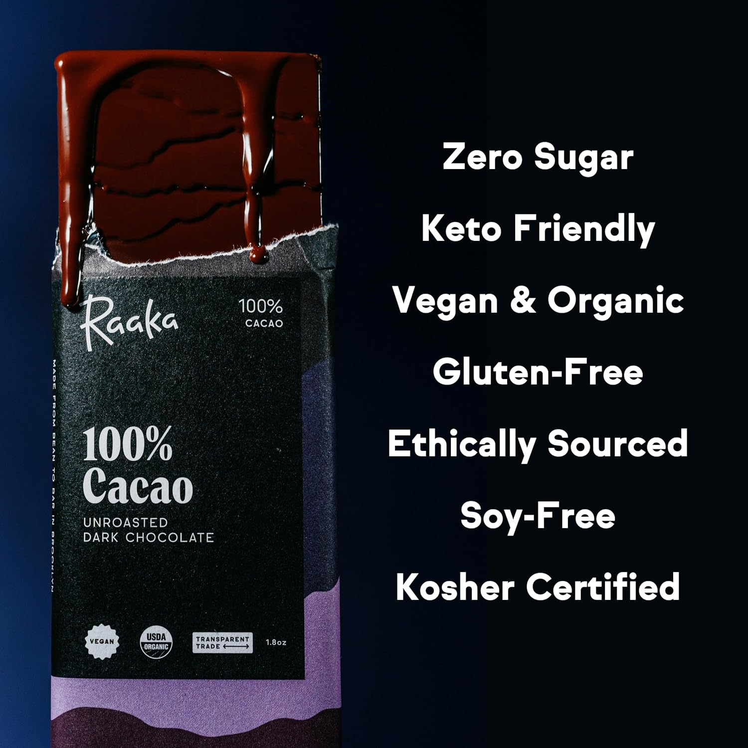 Raaka 100% Dark Chocolate Bars - Unsweetened, Bitter, Sugar Free, Pure Cacao - Organic, Vegan, Soy Free, Gluten Free, Kosher, Keto, Nut Free - 1.8oz 100% Chocolate Bars, 3-Pack - Image 2