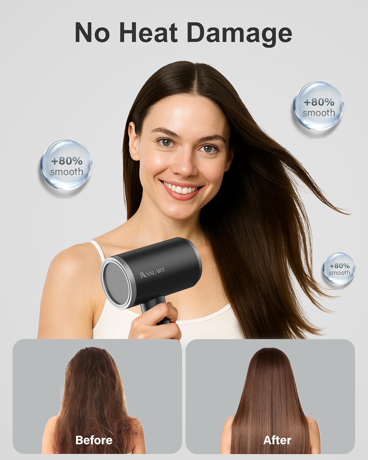 Hair Dryer with Comb | 1800W Blow Dryer with Diffuser for Curly Hair | Plasma Ionic Hairdryer for Frizz Control | Foldable & Protable Design for Travel | 6.5 ft ALCI Cord for Women and Men - Image 6