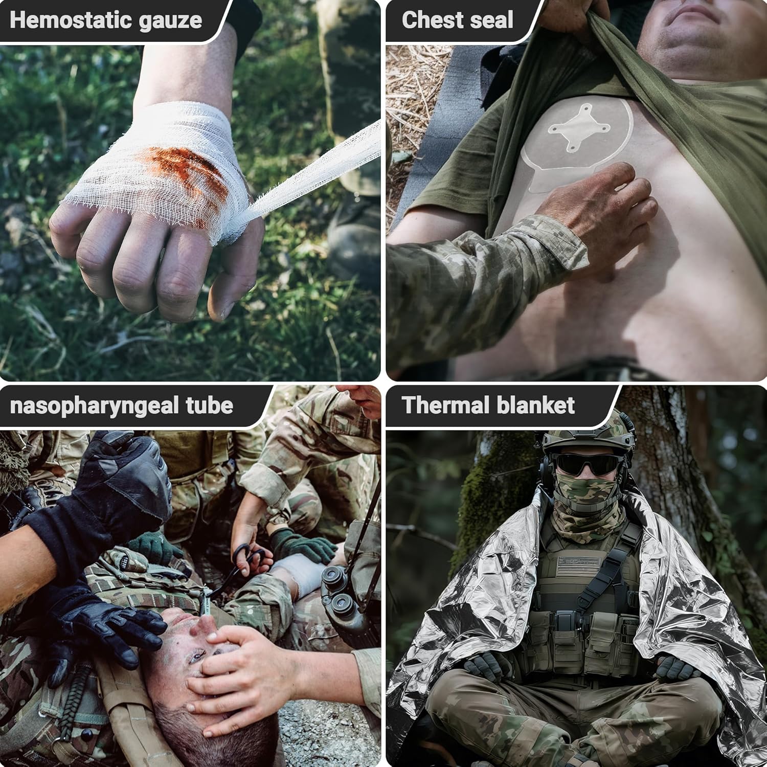 IFAK Trauma Kit with Tourniquet, 6-Inch Israeli Bandage, Splint, Tactical First Aid Kit for Car, Camping, Hiking and Travel with Molle Bag (Stellar Black) - Image 6