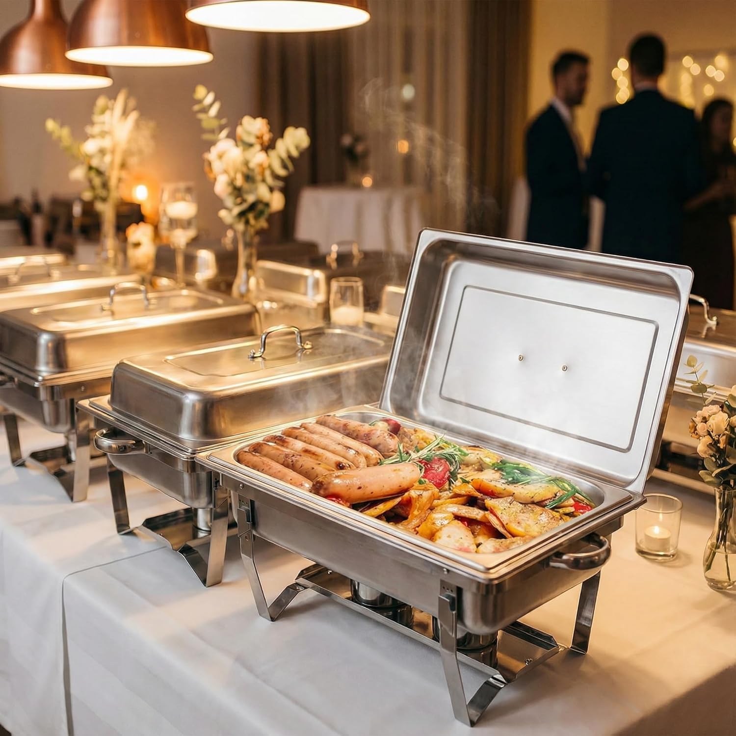 Chafing Dishes for Buffet 4 Pack 9 Quart Stainless Steel Chafer Buffet Servers and Warmers Set with Folding Frame for Weddings Parties Banquets Catering Events - Image 2