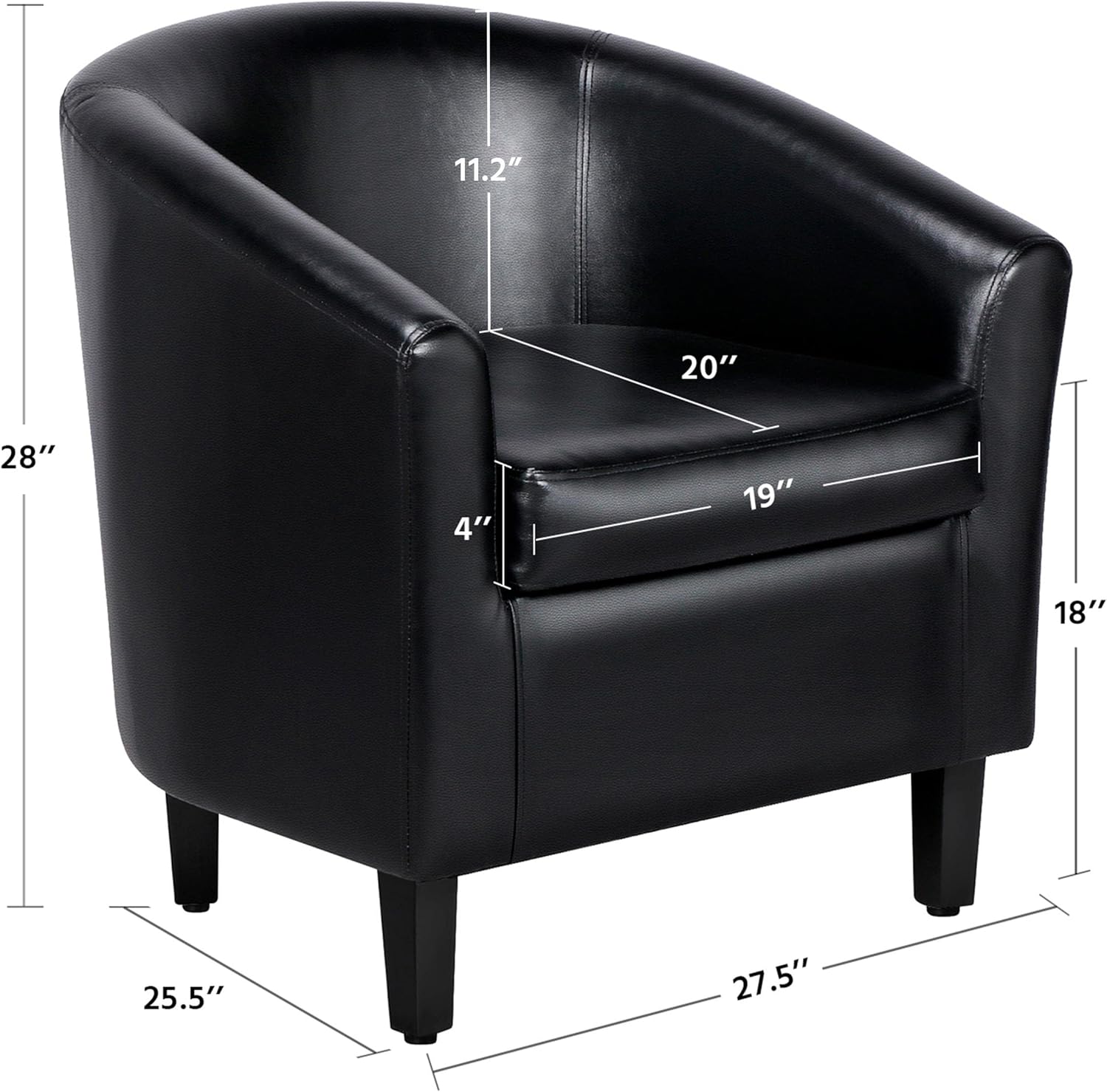 Yaheetech Barrel Chairs Set of 2, Faux Leather Club Armchairs, PU Leather Accent Chairs with Soft Padded Seat for Living Room Bedroom Waiting Reading Room, Black - Image 2