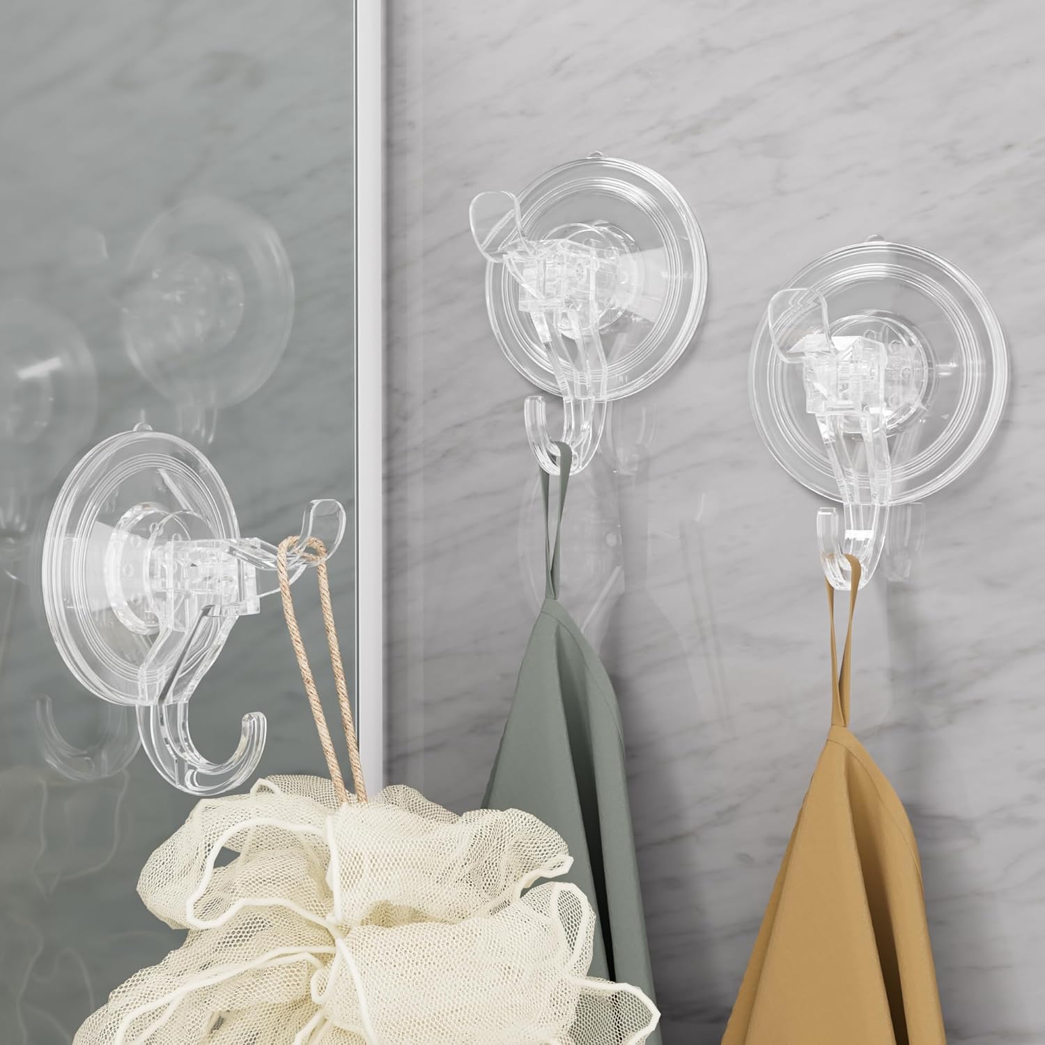 Antimbee 3 Pack Suction Cup Hooks, Clear Suction Cup Hanger, Removable Small Suction Cups for Shower, Bathroom, Glass, Door, Windows, Kitchen-Max Hanging up to 11 lbs on Smooth Surface - Image 2