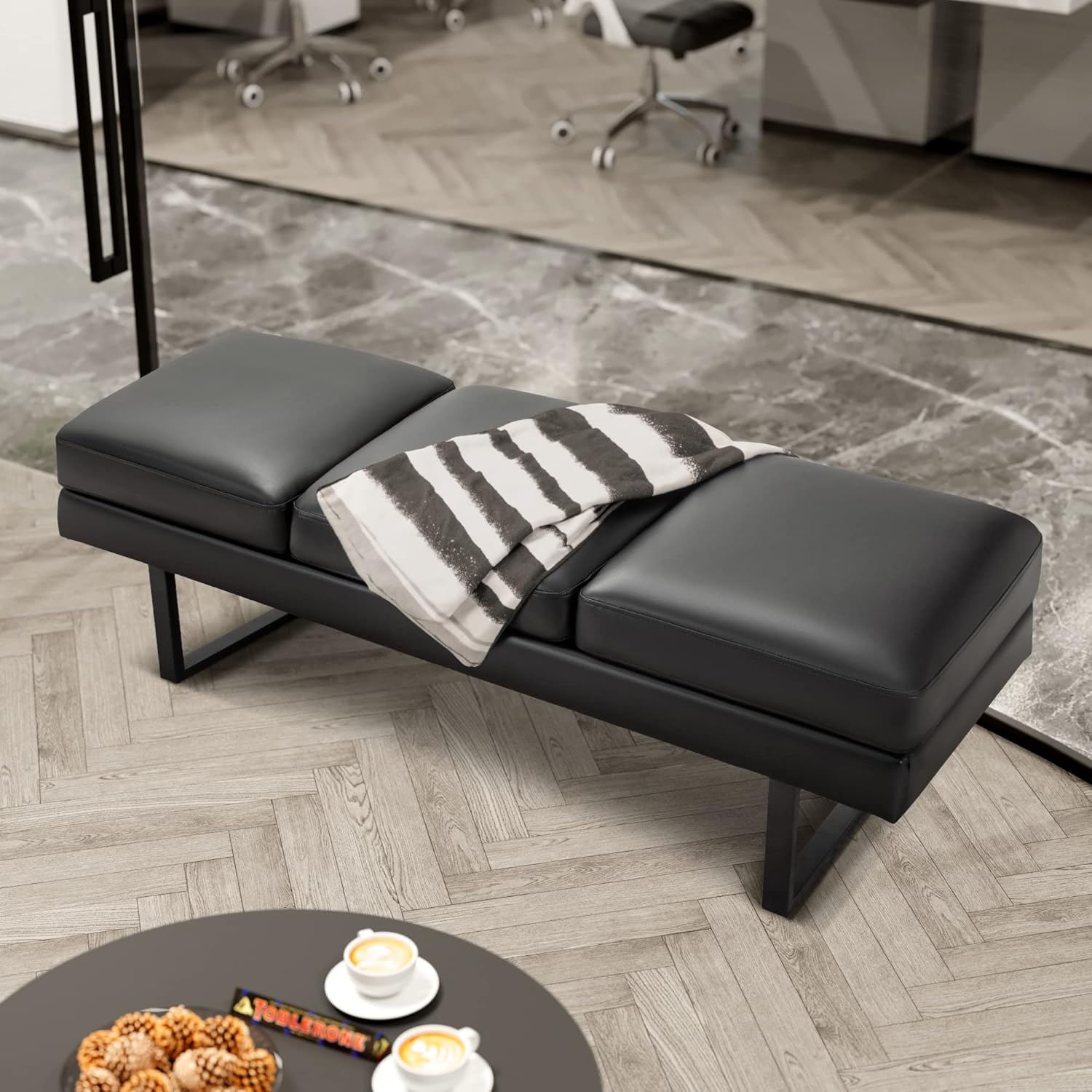 Furmax Waiting Room Chairs Faux Leather Office Guest Chair, 59.6 Inches Conference Room Chairs 3 Seats Upholstered Reception Bench, Lobby Furniture for Salon and Shop, Black - Image 5