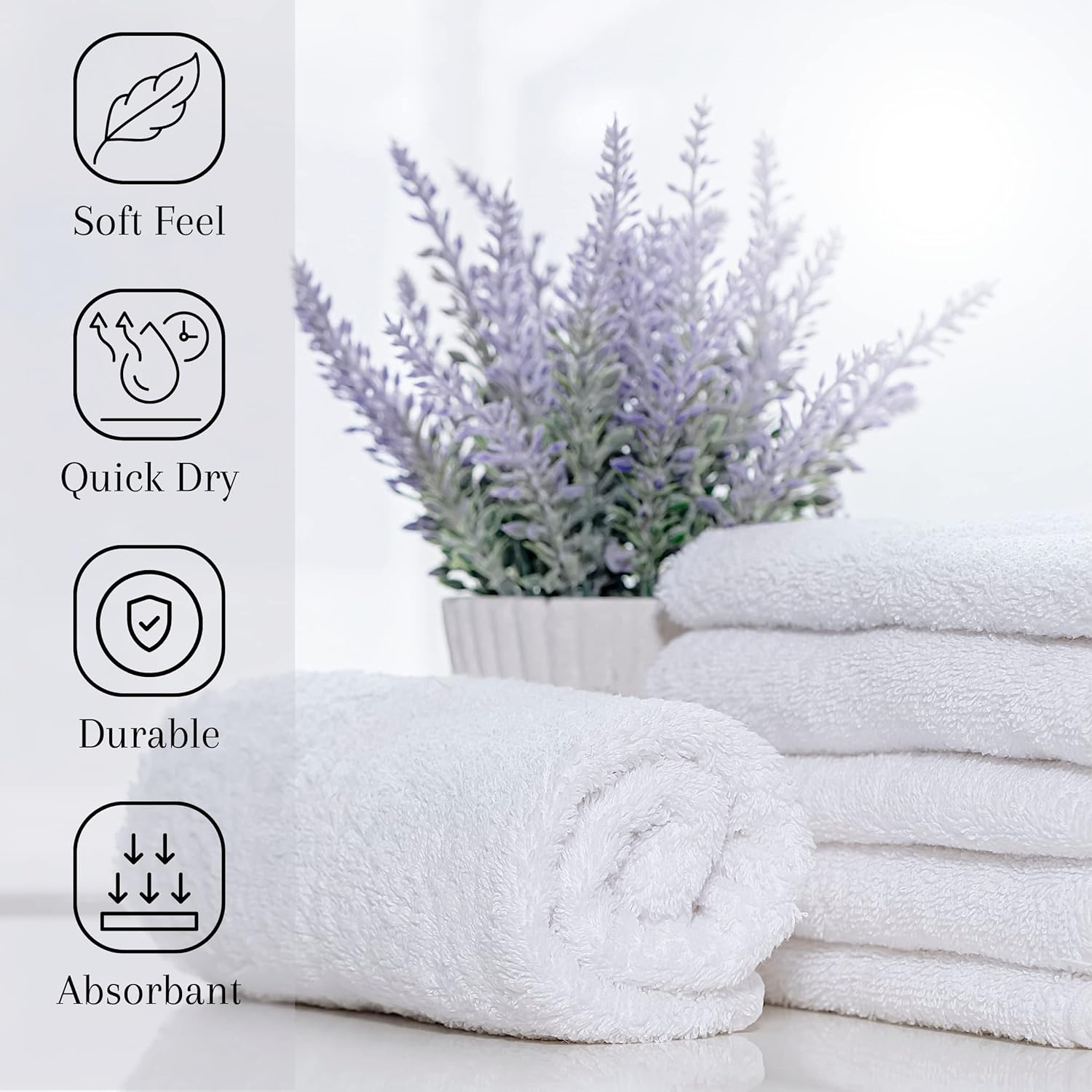 GOLD TEXTILES Premium White Washcloths Set - 300 Pack | 12x12 Inches - Ultra Soft, Highly Absorbent - Cotton Wash Cloths for Your Body - Machine Washable & Fingertips Towels (12 x 12, White - 300 Pcs) - Image 2