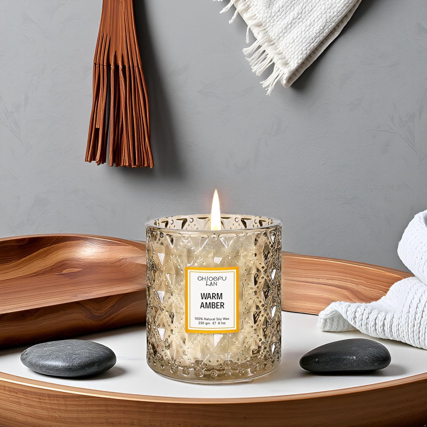 Chloefu LAN Amber Candles, Luxury Candle for Home Scented, Long Burning Time, Holiday Gifts, All Natural Soy Wax Decorative Candles, Scented Candle Gifts for Men&Women, 8.1oz - Image 6