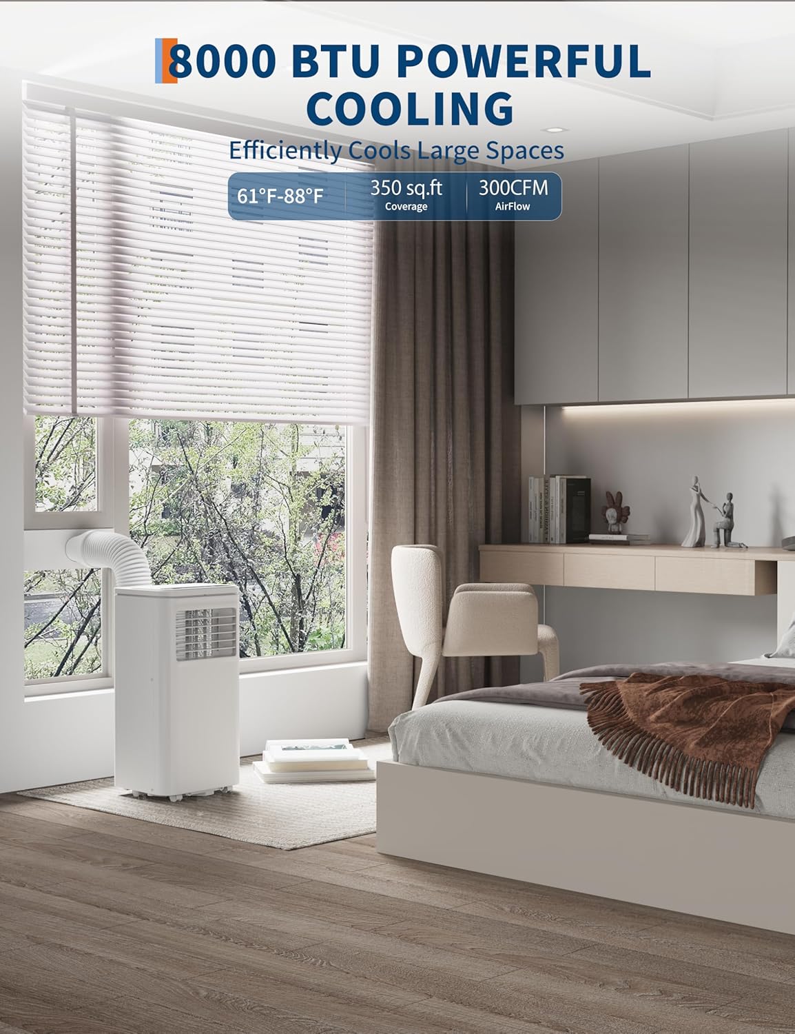 8,000 BTU Portable Air Conditioners, Quiet Portable Cooling AC Unit Up to 350 Sq.Ft. with Dehumidifier, 24H Timer, Sleep Modes, 3 in-1 AC Unit with Remote Control, for Bedroom, Room, Office,Apartment - Image 2