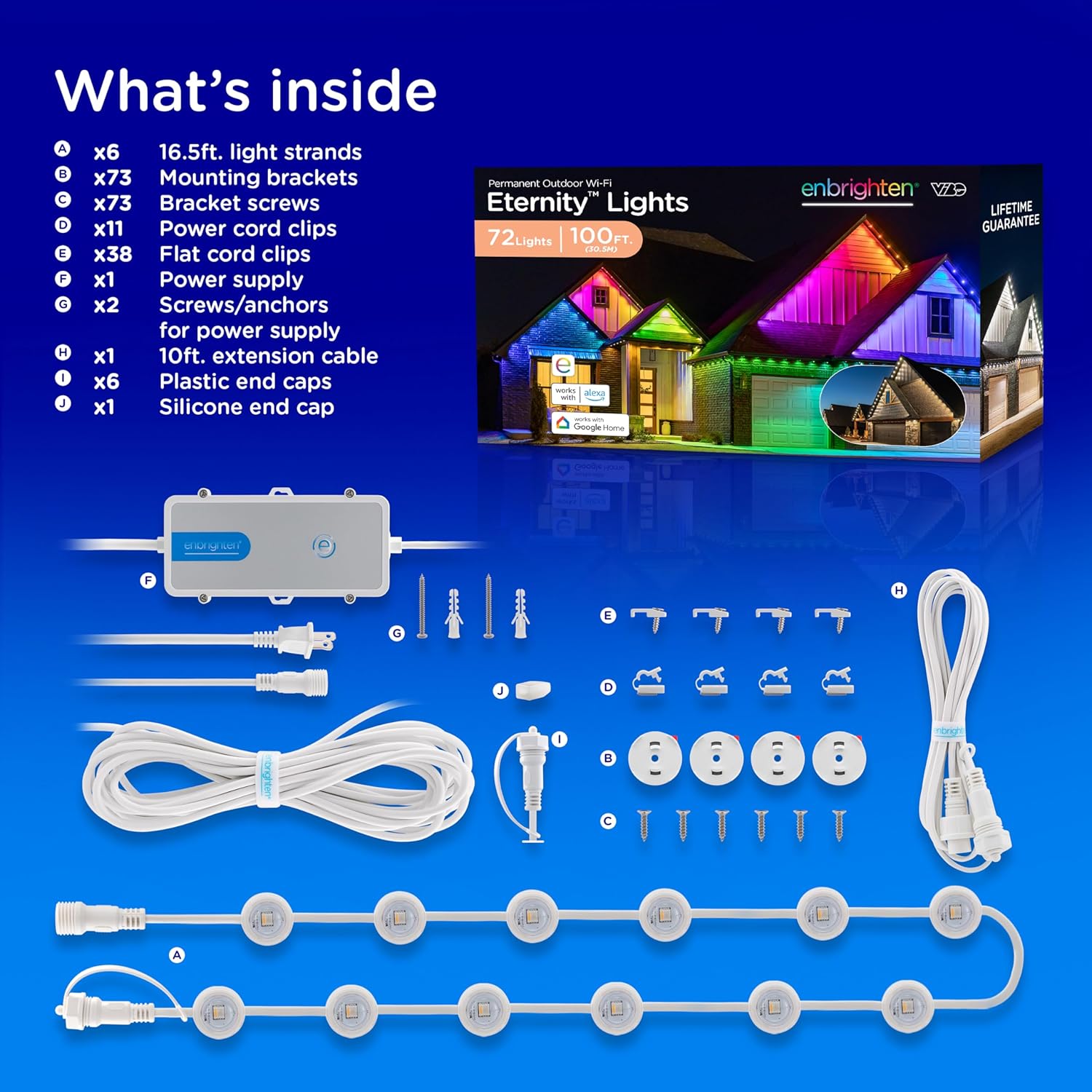 Enbrighten Vibe Eternity Permanent Outdoor Lights for House, 100 Feet, 72 RGBWIC LEDs, Close Spacing, 33lm, Color Changing, Christmas, Eave Lighting, Smart App, Works with Alexa, Google Home, 81103 - Image 7