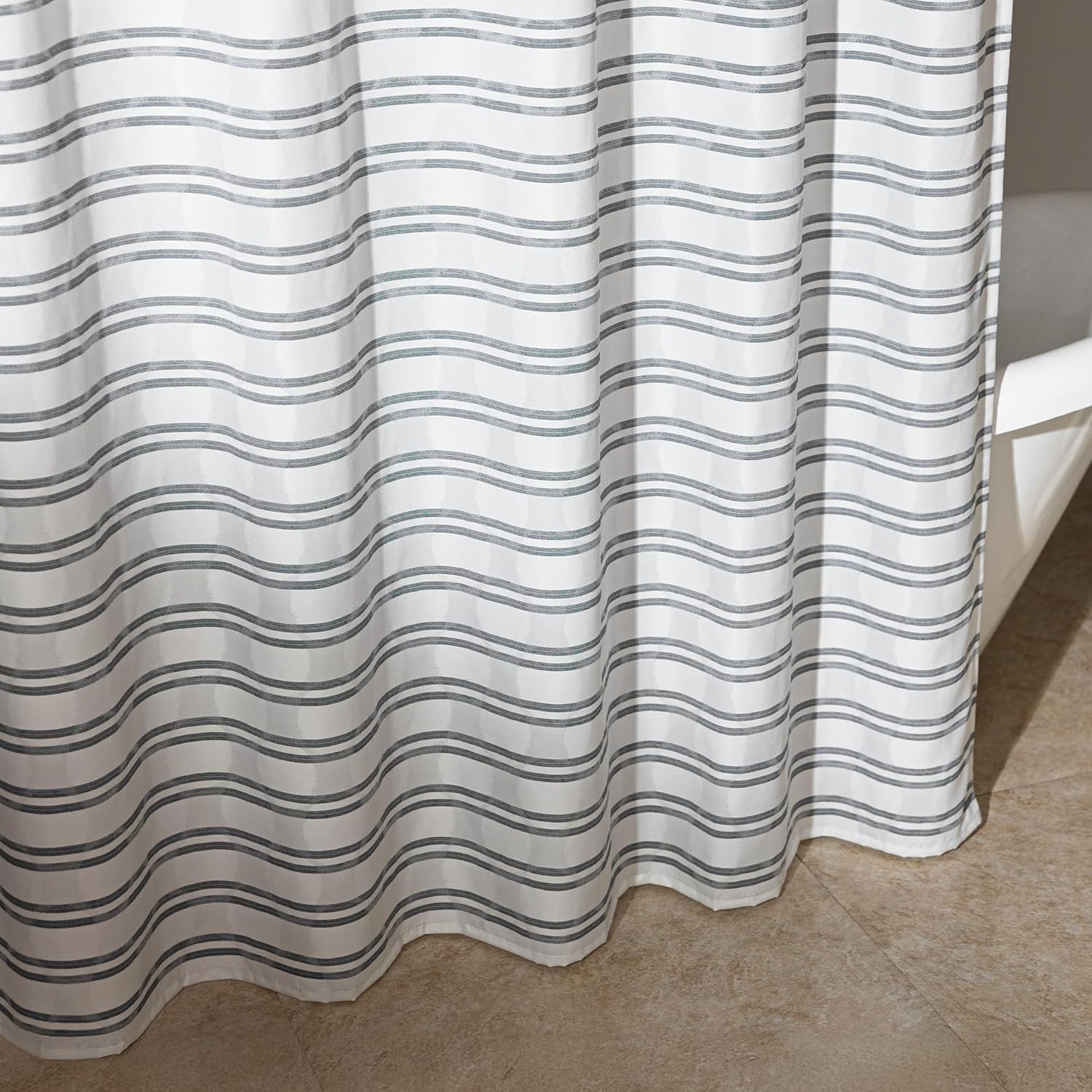 Amazon Basics Geometric Jacquard Fabric Shower Curtain for Bathroom, Lightweight, Waterproof and Washable, 72" W x 72" L, Grey Striped - Image 2