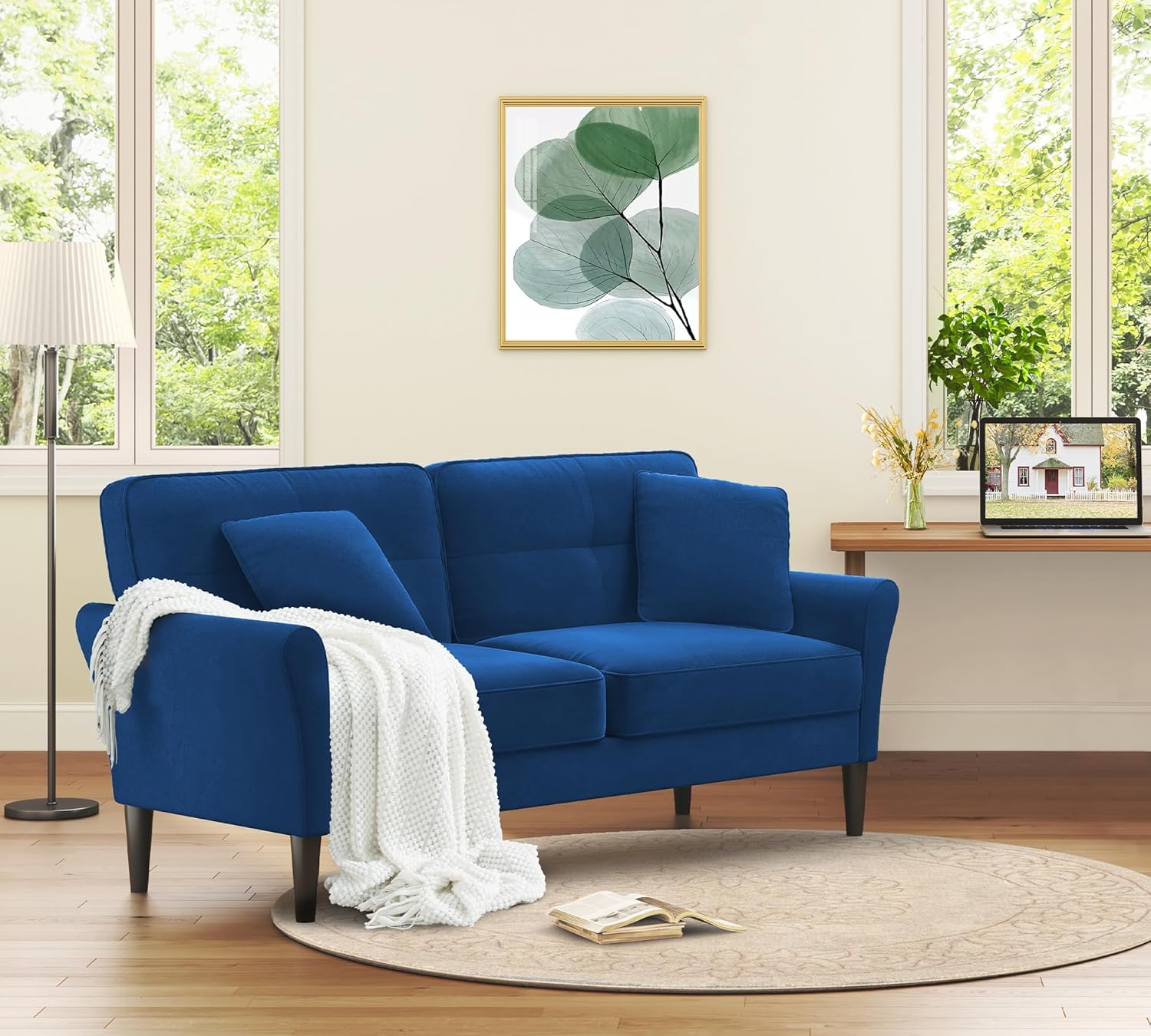 69" Loveseat Sofa, Velvet Small Couches for Small Spaces, Love Seat Couches with 2 Pillows, Tool-Free Setup Loveseats, 700lb Load Sofas for Living Room, Mini Couch for Bedroom, Comfy Sofa Couch, Blue - Image 8