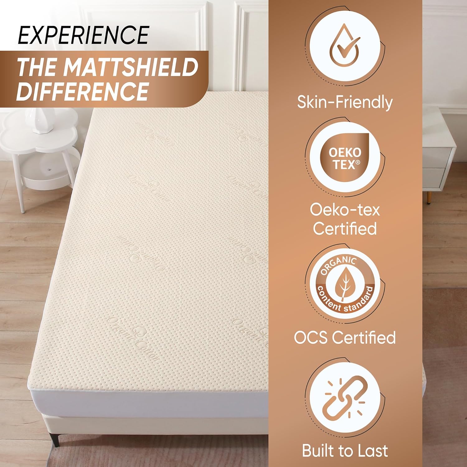 Luxury Waterproof Organic Mattress Protector King Size - Organic Cotton Breathable Mattress Pad Cover - Premium 380GSM 3D Air Fabric - Deep Pocket - Jersey Cotton Skirt - Fitted Design - Image 2