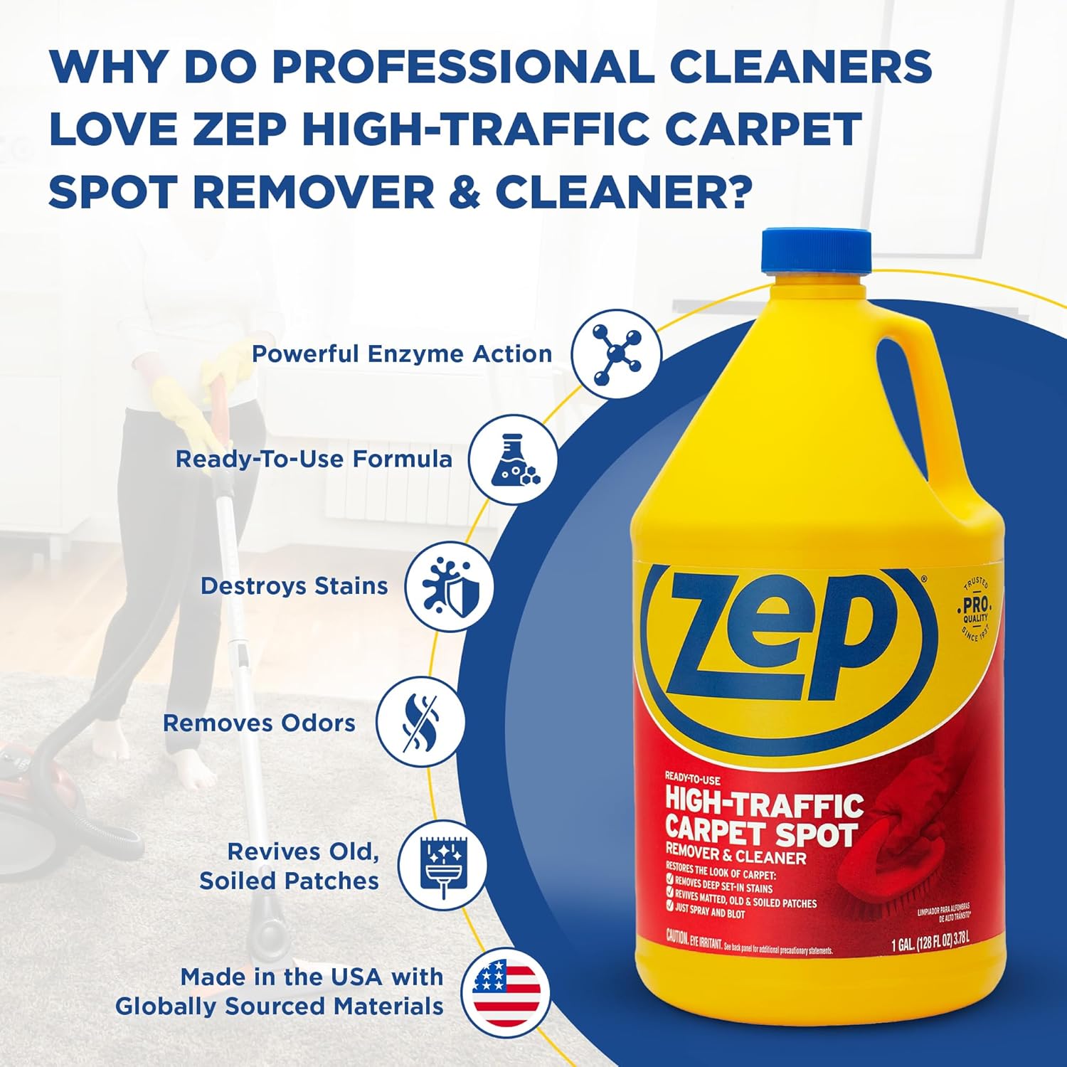 Zep High Traffic Carpet Cleaner - 1 Gallon - Penetrating Formula Removes Deep Stains. Make High-Traffic Areas Look New Again - Image 3