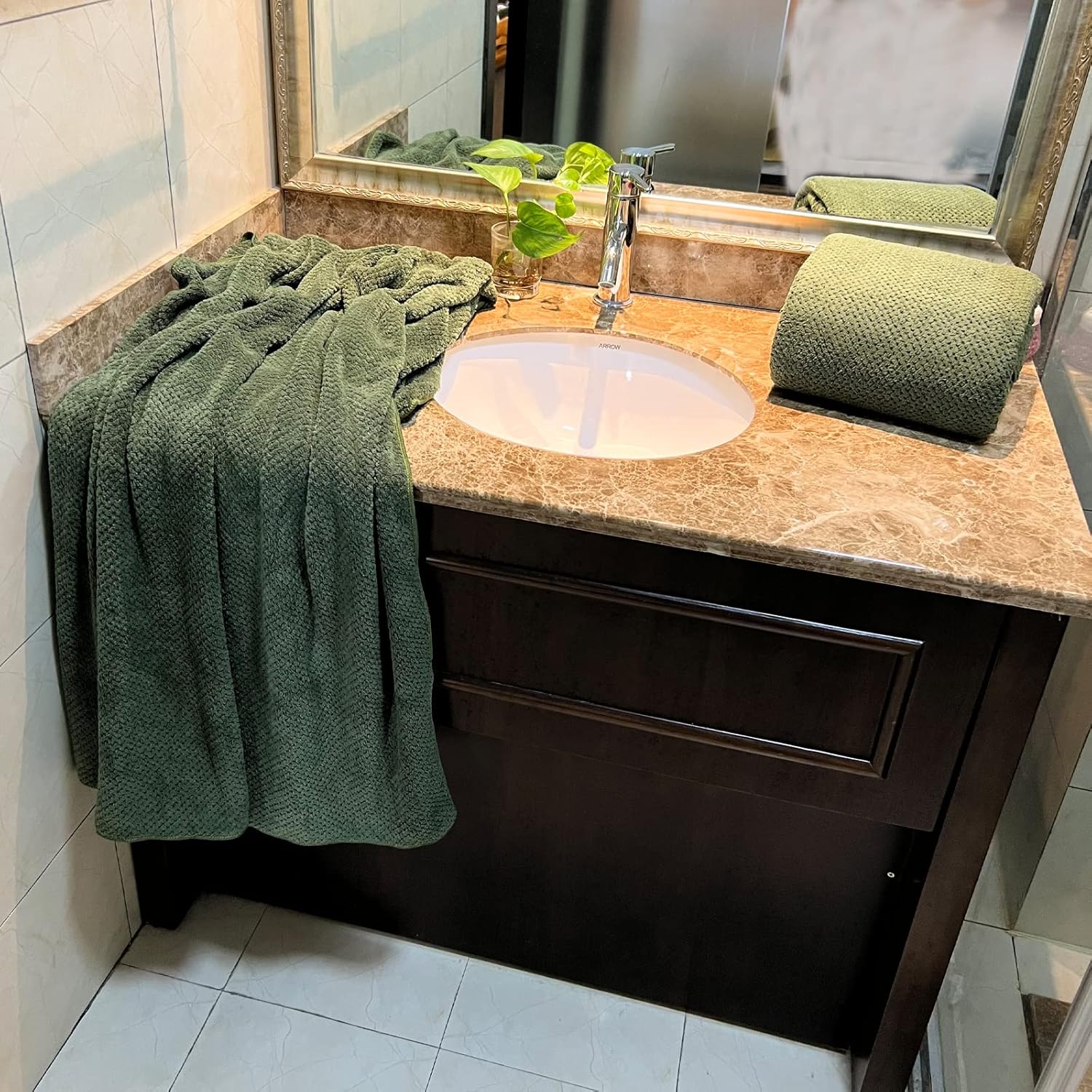 YTYC 39x78 Inch Oversized Bath Sheets Extra Large Bath Towels Set of 6 Super Soft Luxury Microfiber Shower Towels for Bathroom 80% Polyester(Olive Green,6 Piece) - Image 3