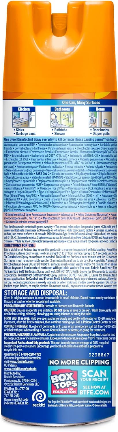 Lysol Disinfectant Spray, Sanitizing and Antibacterial Spray, For Disinfecting and Deodorizing, Mango & Hibiscus, 19 Fl. Oz (Pack of 2) - Image 2