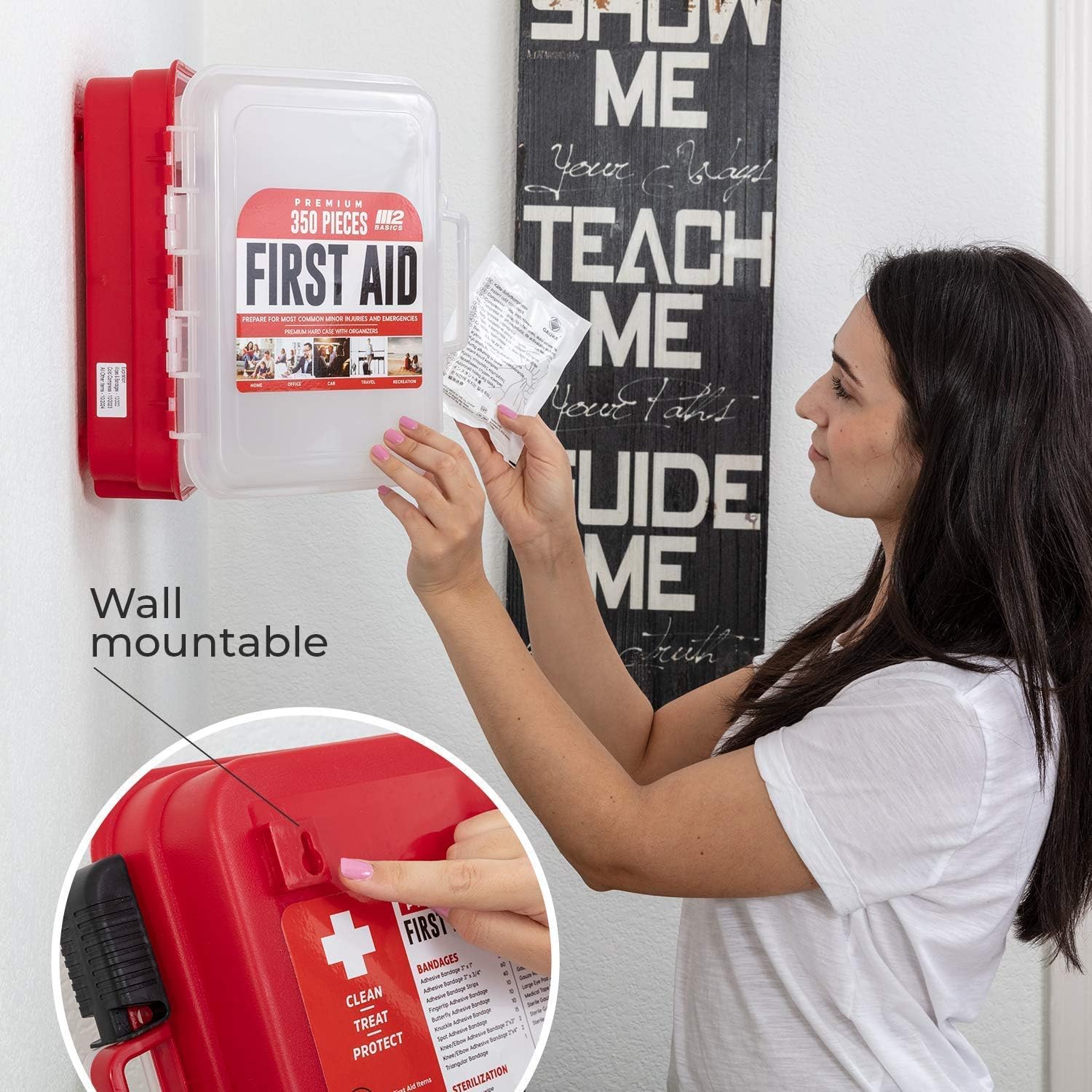 M2 BASICS Professional First Aid Kit, 350 Pieces, Wall Mountable with Dual Layer Organization for Home, Business, Car, Vehicle & Office - Image 3