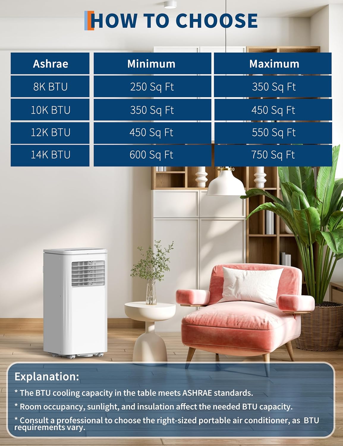 8,000 BTU Portable Air Conditioners, Quiet Portable Cooling AC Unit Up to 350 Sq.Ft. with Dehumidifier, 24H Timer, Sleep Modes, 3 in-1 AC Unit with Remote Control, for Bedroom, Room, Office,Apartment - Image 7