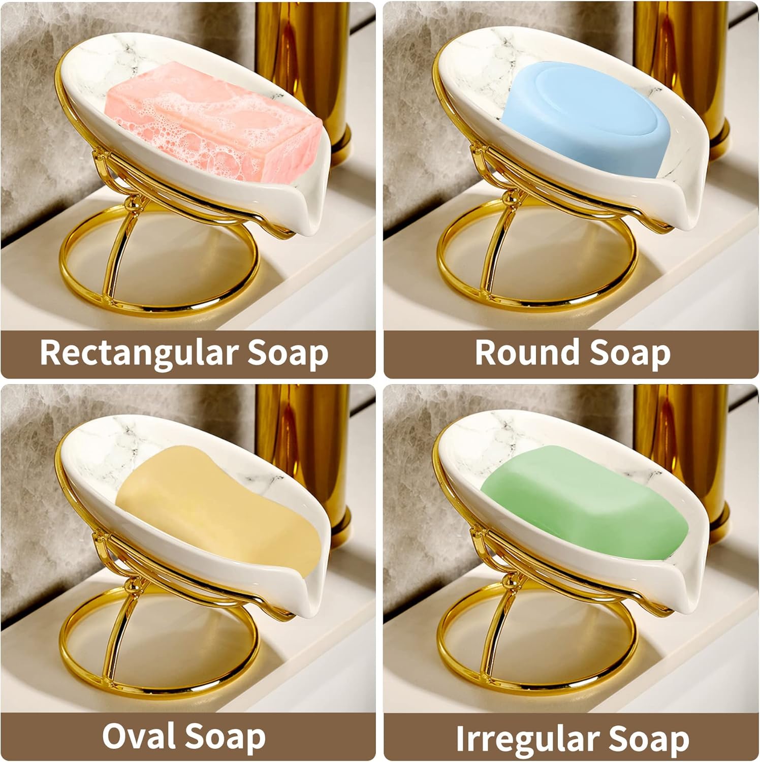 Leaf-Shaped Ceramic Soap Dish with Drain, Holder, Saver, Tray, Bar Soap Holder, Easy Cleaning, for Shower Bathroom Kitchen Sink Bathtub, Pro-Environment White - Image 6
