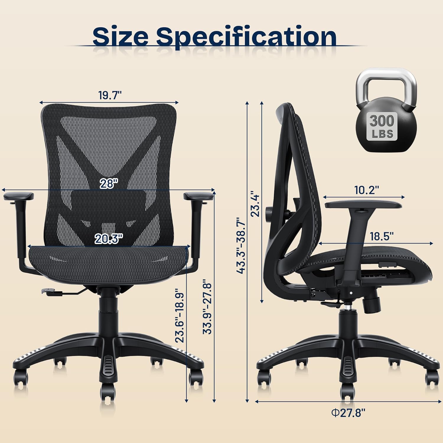 Ergonomic Office Chair, Mesh Computer Desk Chairs with Adjustable Lumbar Support, 3D Armrests, Tilt Function, Comfy Wide Seat, Swivel Executive Work Task Chair for Company and Home - Image 3