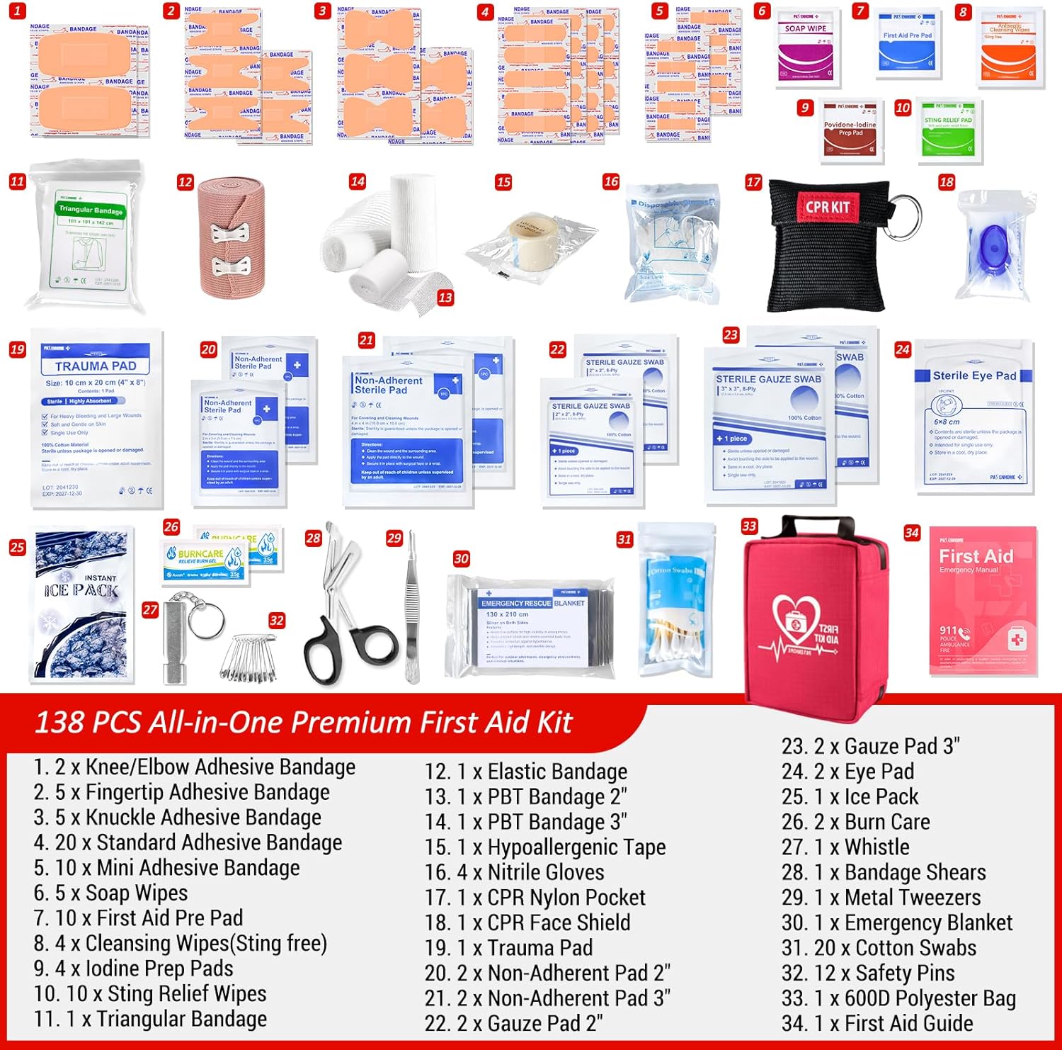 First Aid Kit, Trauma First Aid Kits with Labelled Compartments Molle System, Professional Emergency Kits for Home, Office, Car, Outdoor, Hiking, Travel, Camping - Image 3