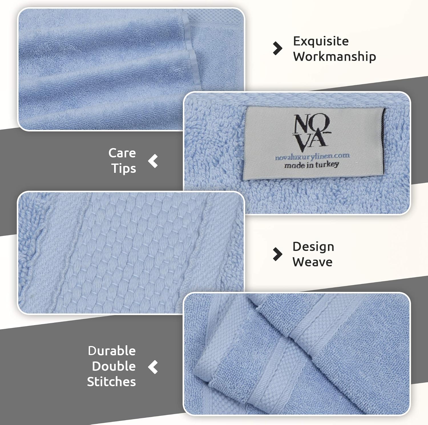 NOVA Luxury Linen - Hotel Quality Turkish Towel Set for Bathroom (6 Pcs Towel Set, Sky Blue) - Image 3