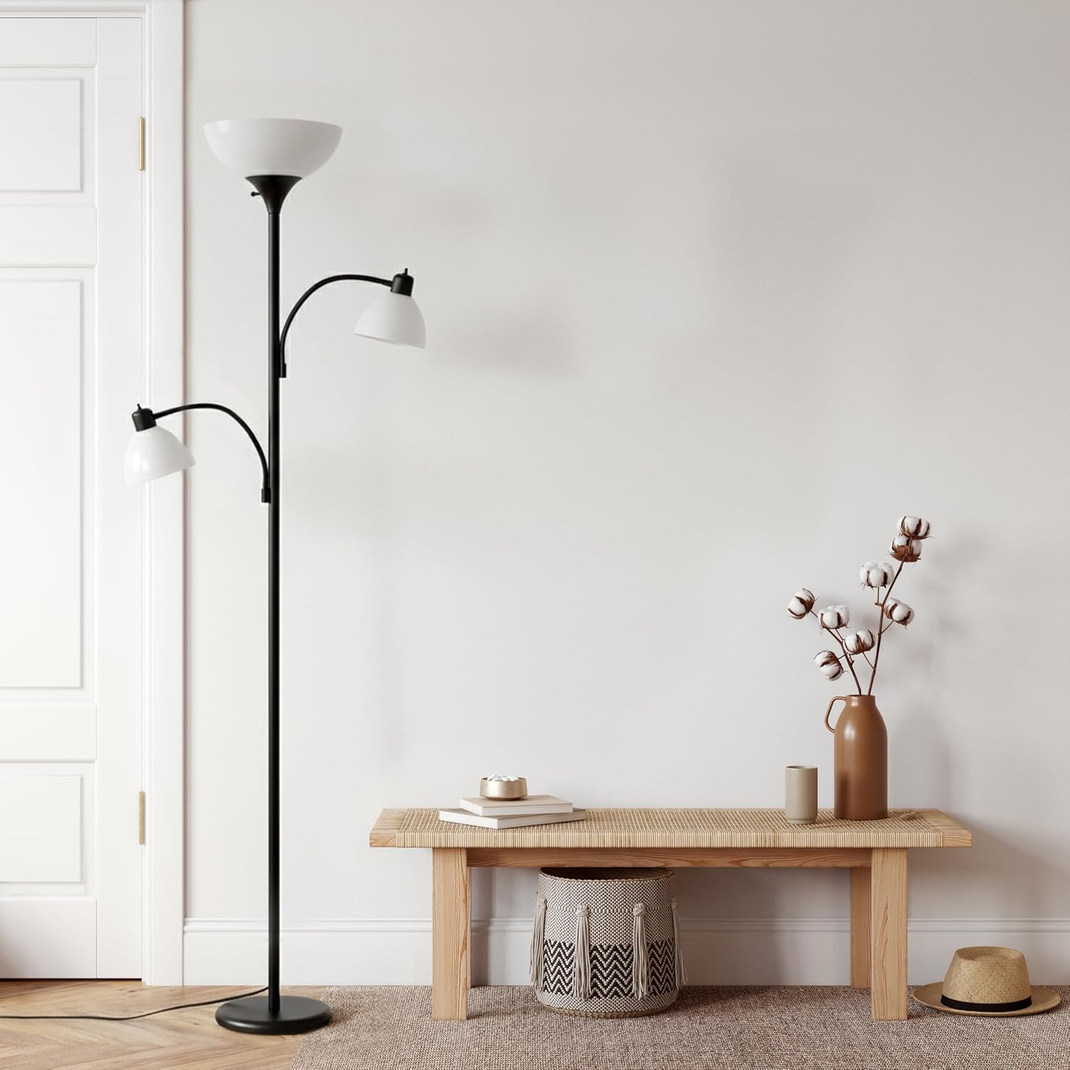 Brightech Sky Dome Double LED Floor Lamp, Torchiere Super Bright Floor Lamp with 2 Reading Lamps for Living Rooms & Offices - Dimmable Tall Standing Lamp for Bedroom Reading - Tall Black Pole - Image 5