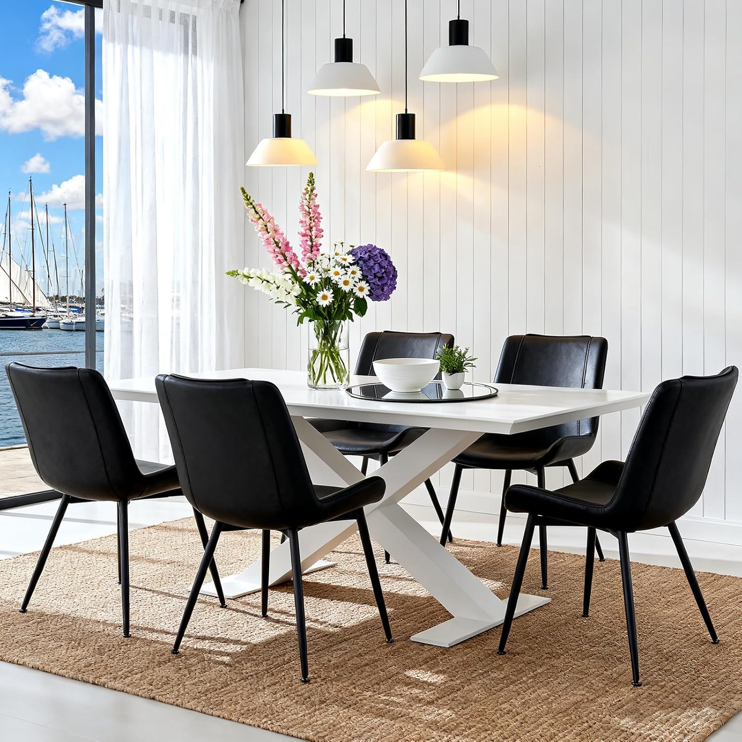 Brage Living Dining Chairs Set of 2, PU Leather Modern Armless Kitchen Dining Room Chairs, Upholstered Accent Side Chairs with Metal Legs (Black) - Image 8