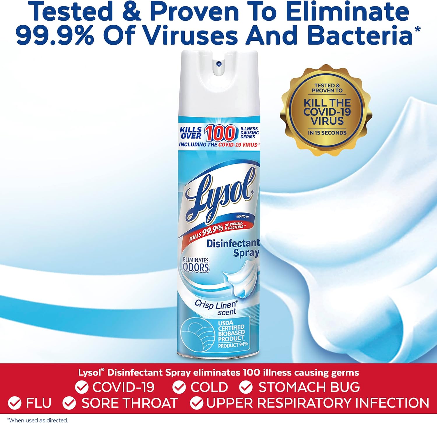 Lysol Bundle containing x2 Lysol Disinfectant Spray for Hard and Soft Surfaces, Crisp Linen, 19 Fl. Oz + Lysol Air Sanitizer Spray, For Air Sanitization and Odor Elimination, White Linen, 10 Fl. Oz - Image 4