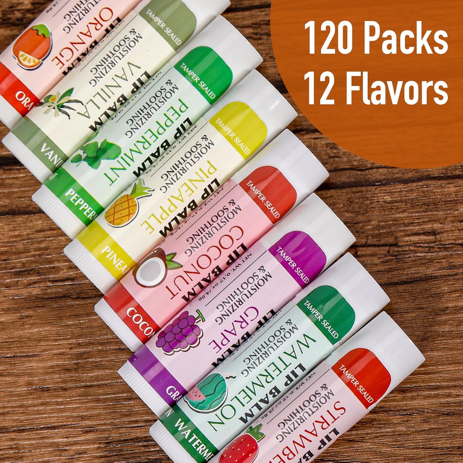 AZEN 120 Pack Lip Balm, Natural Lip Balm Bulk, Lip Care Product, Moisturizing Lip Balms for dry cracked lips, Valentines Gifts Easter Basket Stuffers - 12 Flavors - Image 5