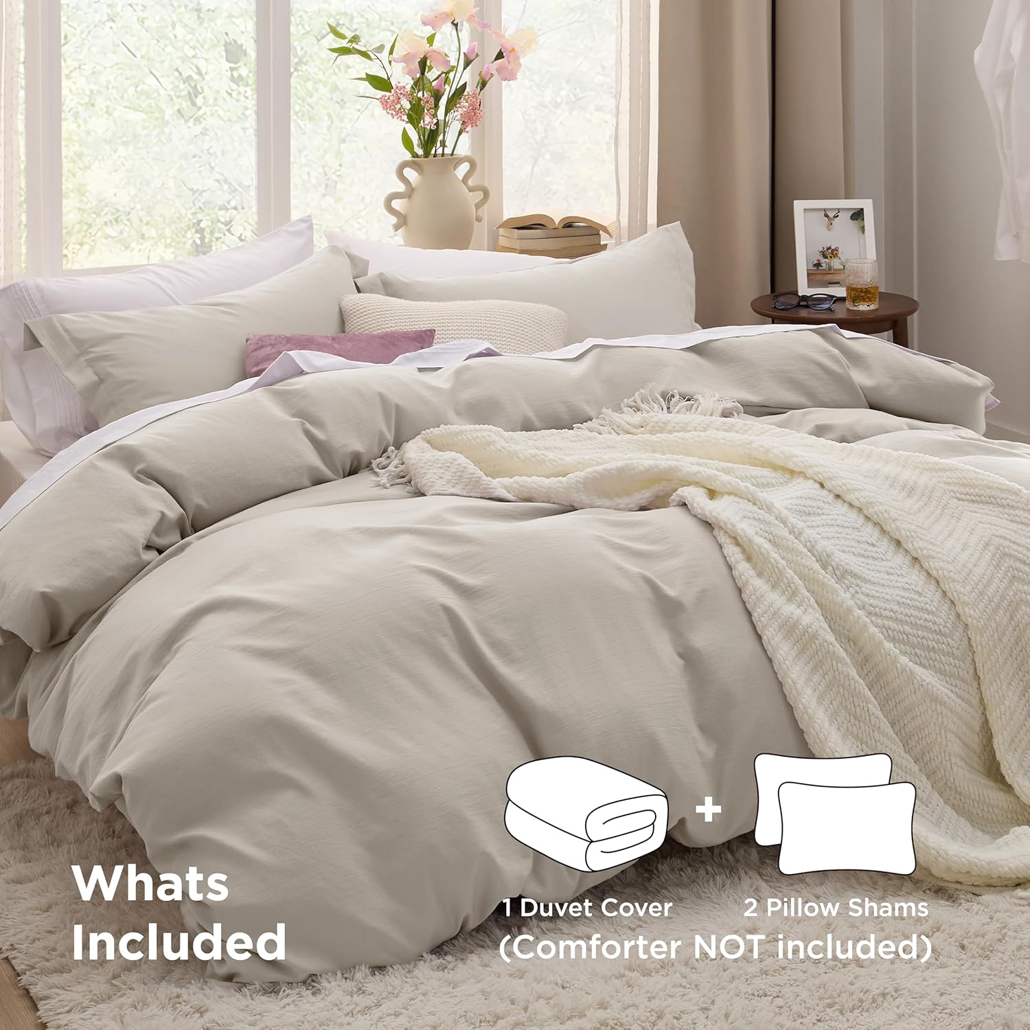 Bedsure Duvet Cover King Size - 3 Pieces Prewashed Cotton-Like Extra Soft Bedding Set, Includes 1 Duvet Cover 104x90 Inches with Zipper Closure & 2 Pillow Shams, Linen, Comforter Not Included - Image 2