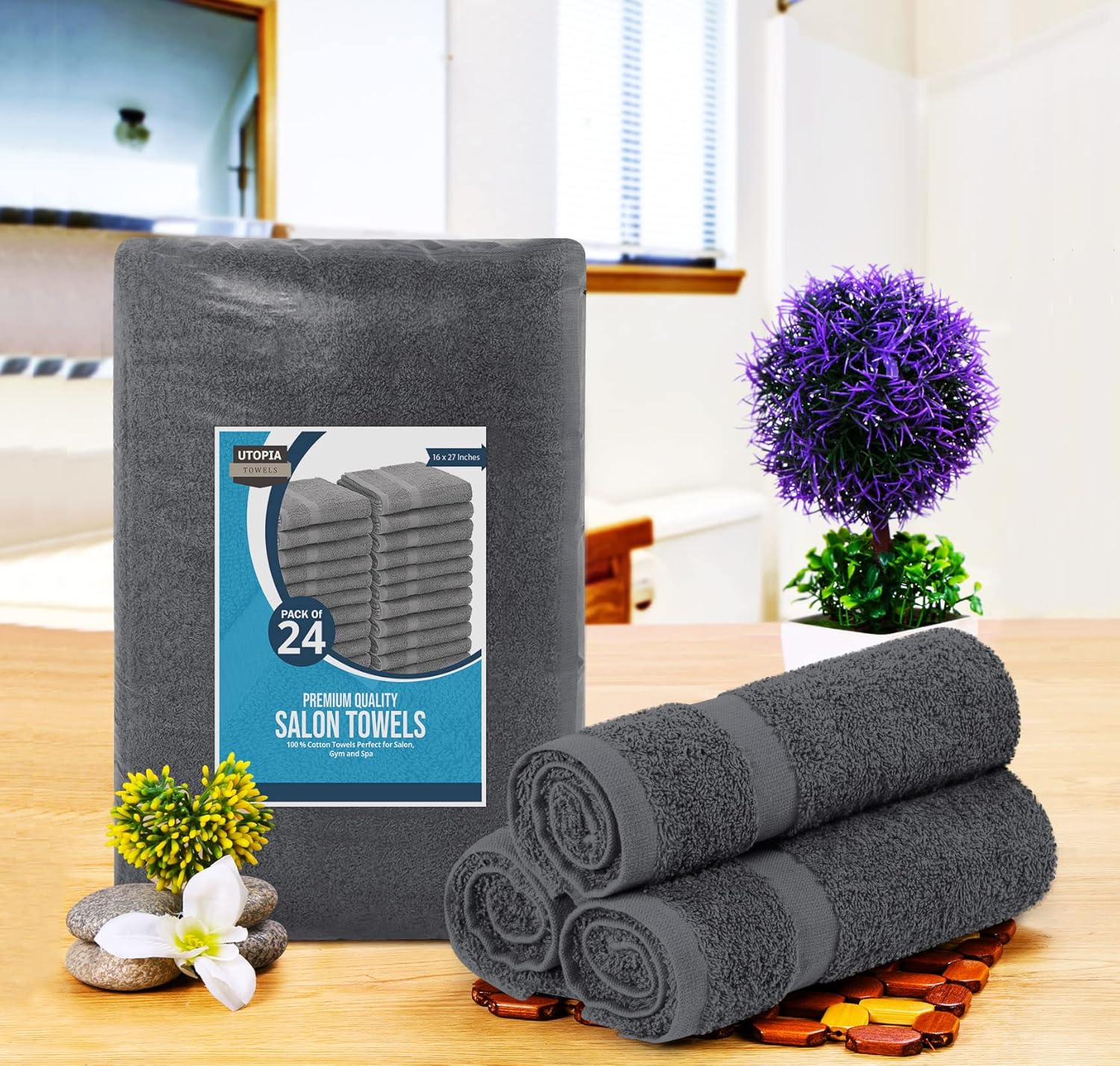 Utopia Towels, Salon Towel, Pack of 24, Not Bleach Proof, 16 by 27 Inches, Highly Absorbent Cotton Towels for Hand, Gym, Beauty, Spa, and Home Hair Care, Grey - Image 2