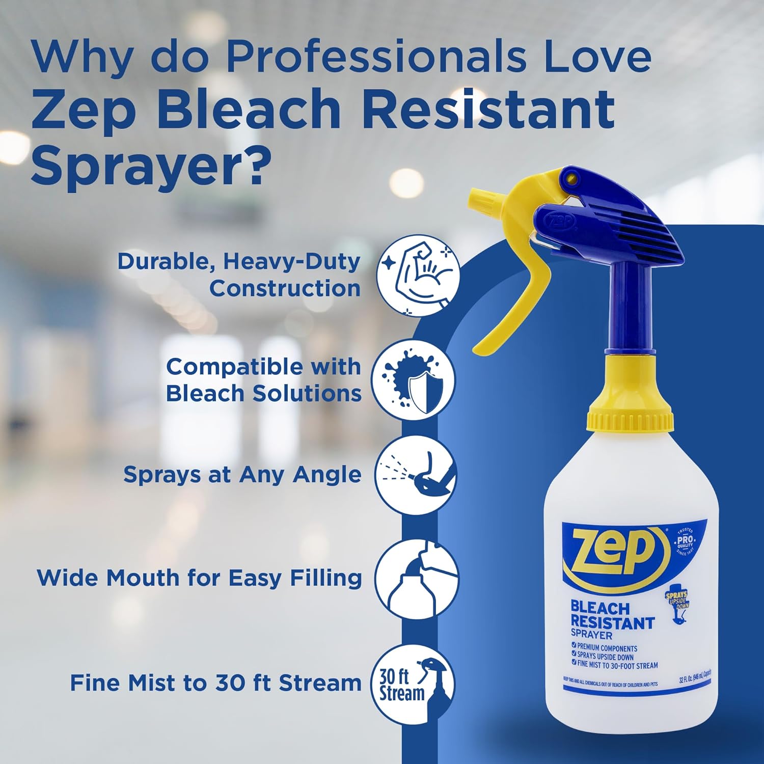 Zep New Bleach Resistant Professional Sprayer 2.0 Bottle 32 Ounces - 30 Foot Spray, Adjustable Nozzle - Image 3