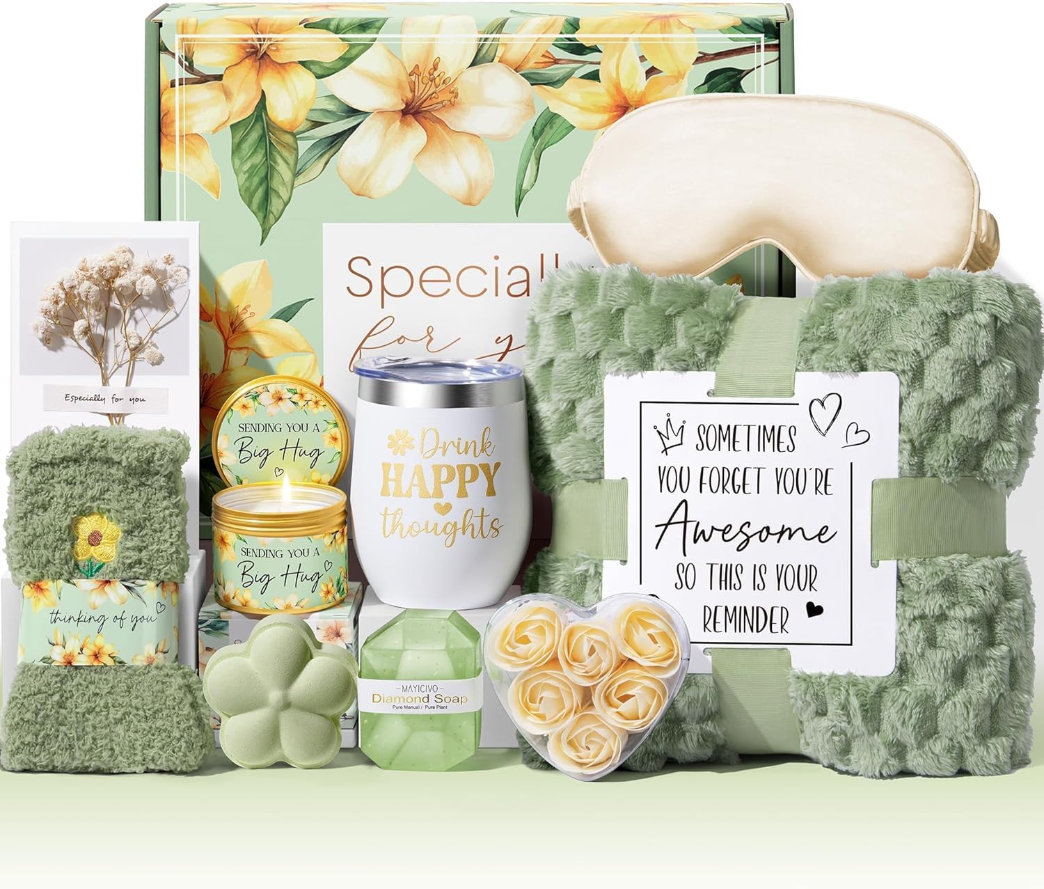 Birthday Gifts for Women Self Care Gift, Vanilla Coconut Relaxing Spa Gift Basket Bath Set Get Well Soon Care Package Valentines Day Gifts for Her Mom Women Sister Friend Wife Grandma w/ Blanket