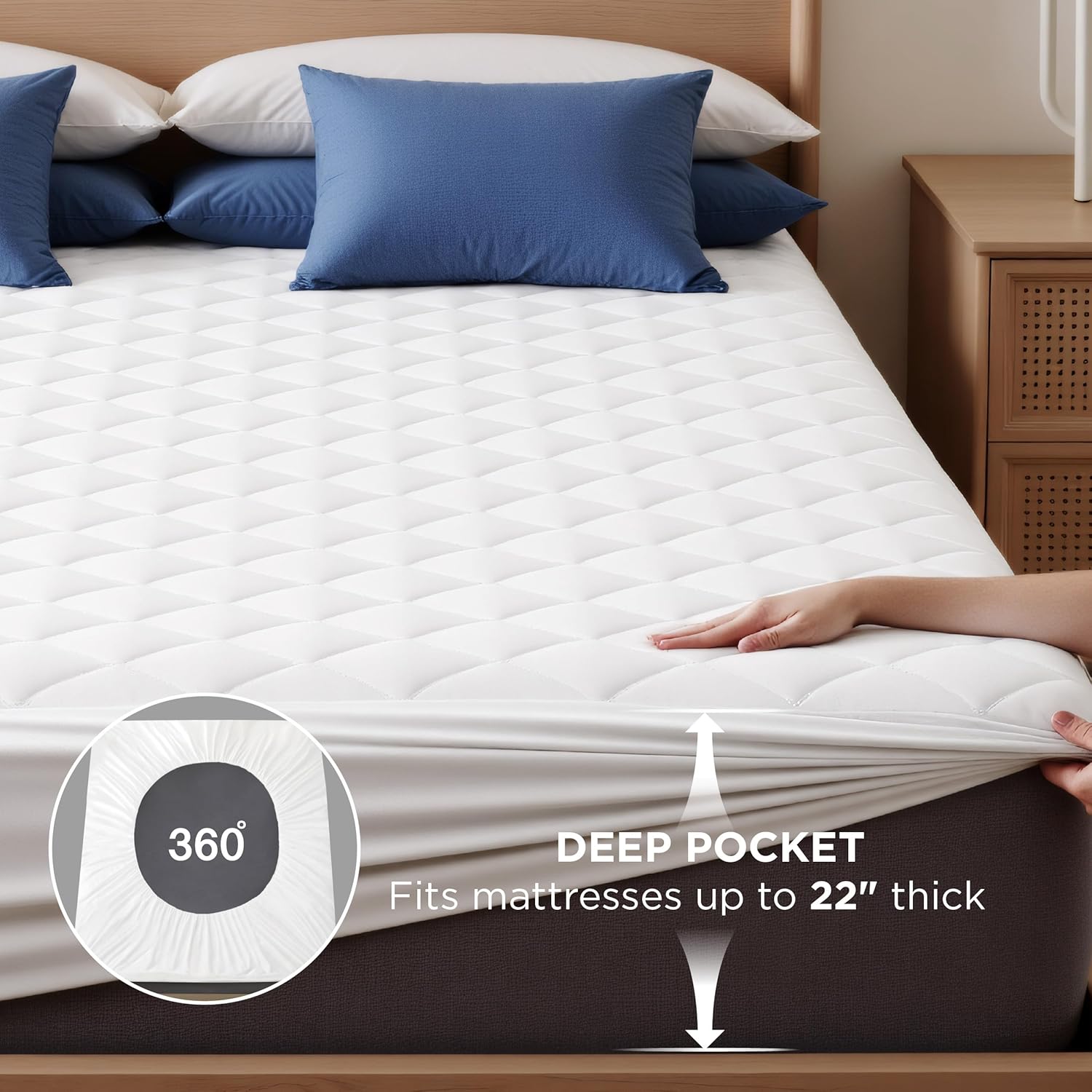 Bedsure Queen Mattress Protector, Quilted Waterproof Mattress Protector with Deep Pocket up to 22 Inches, Soft Breathable Noiseless Bed Pad Topper, Queen Bed Cover for Home, Bedroom, Hotel – White - Image 5