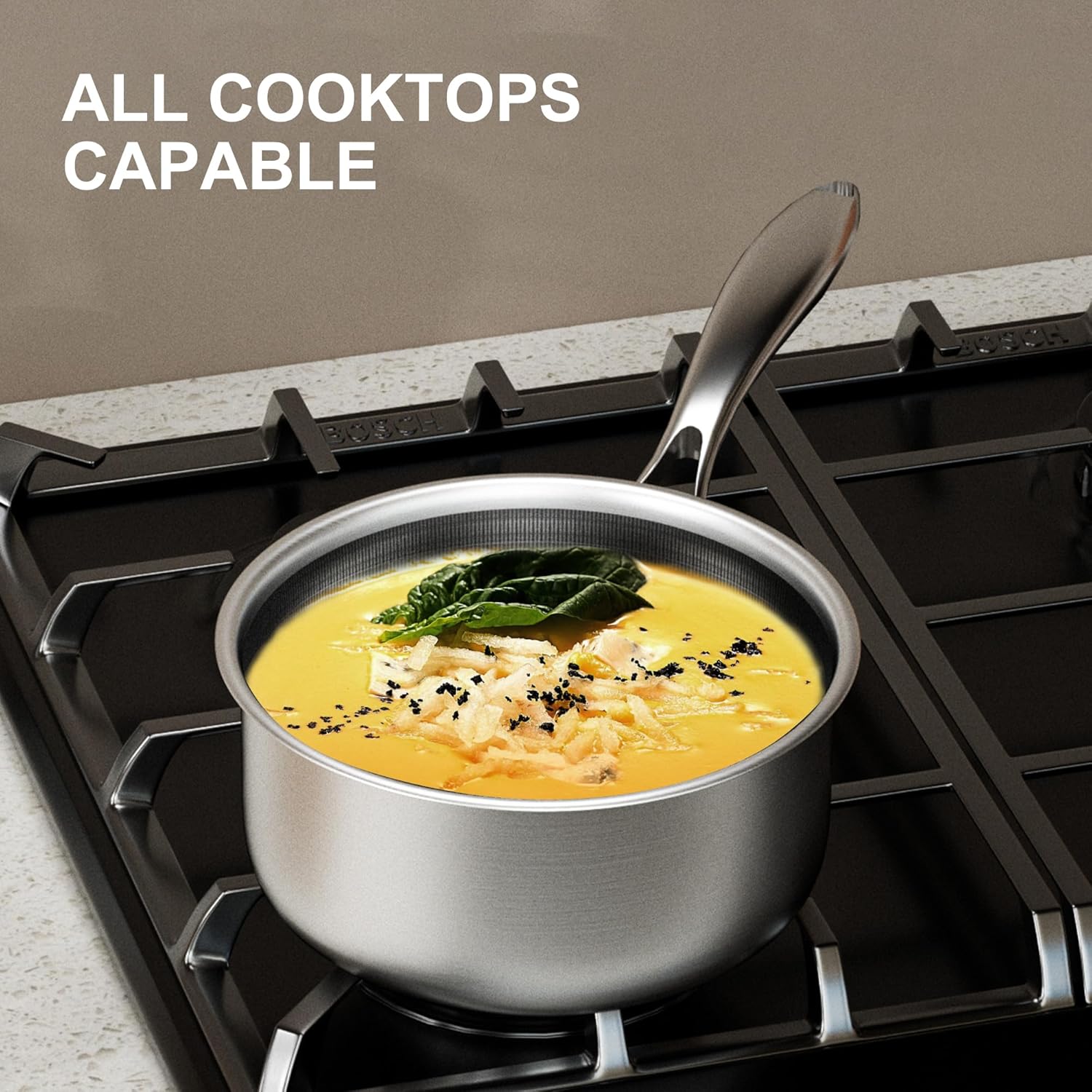 COOKER KING Sauce Pan Set, 1.5 QT & 2 QT Saucepan with Lid, Hybrid Ceramic Nonstick Saucepan, non stick Sauce pot, Stainless steel Cookware, Induction Compatible (PFAS/PFOA/PTFE Free) - Image 6
