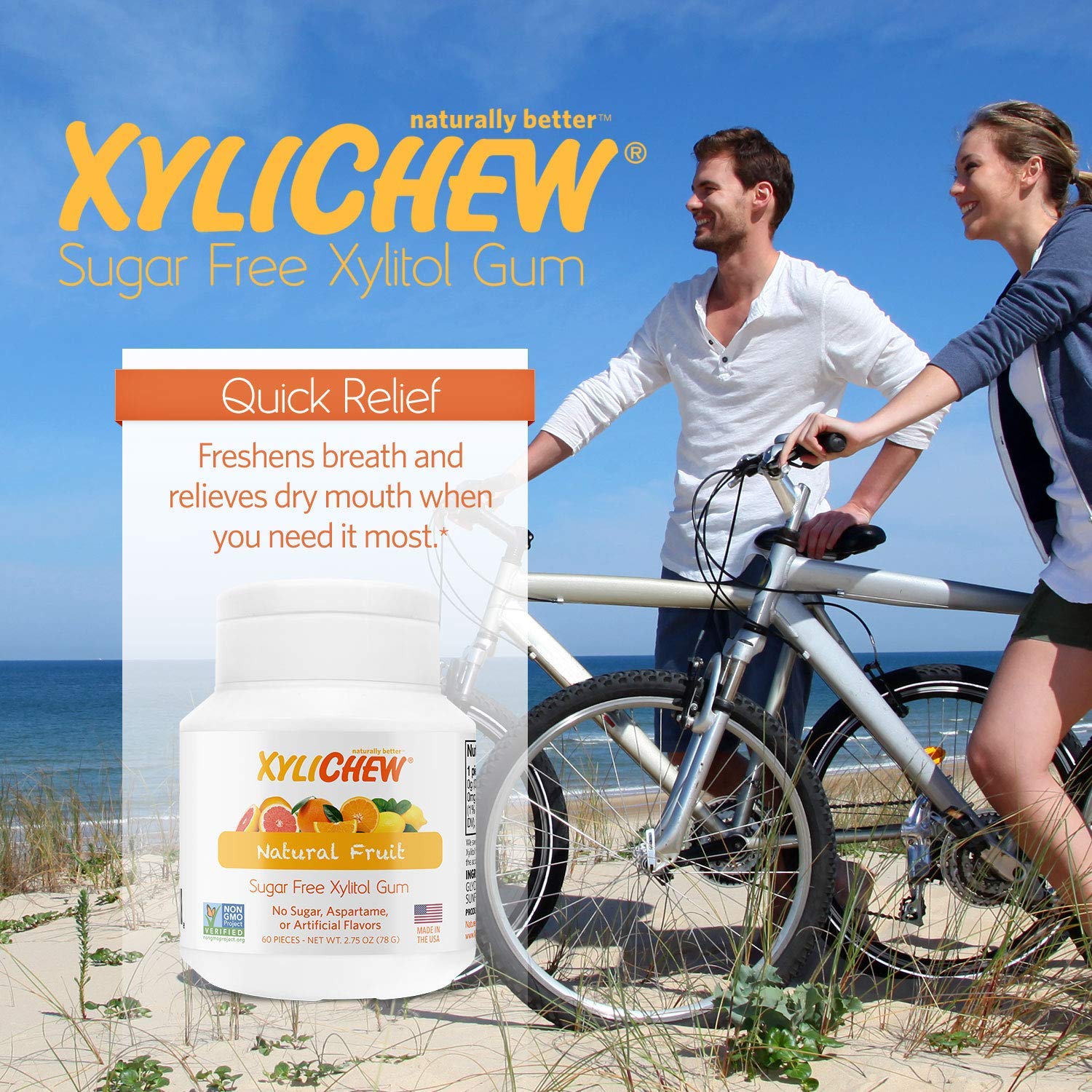 Xylichew Xylitol Gum - Chewing Gum Sugar Free, Aspartame Free, Gluten Free, Keto - Sugarless, Healthy, Natural Oral Care - Relieves Bad Breath and Dry Mouth - Fruit, 60 Count - Image 6