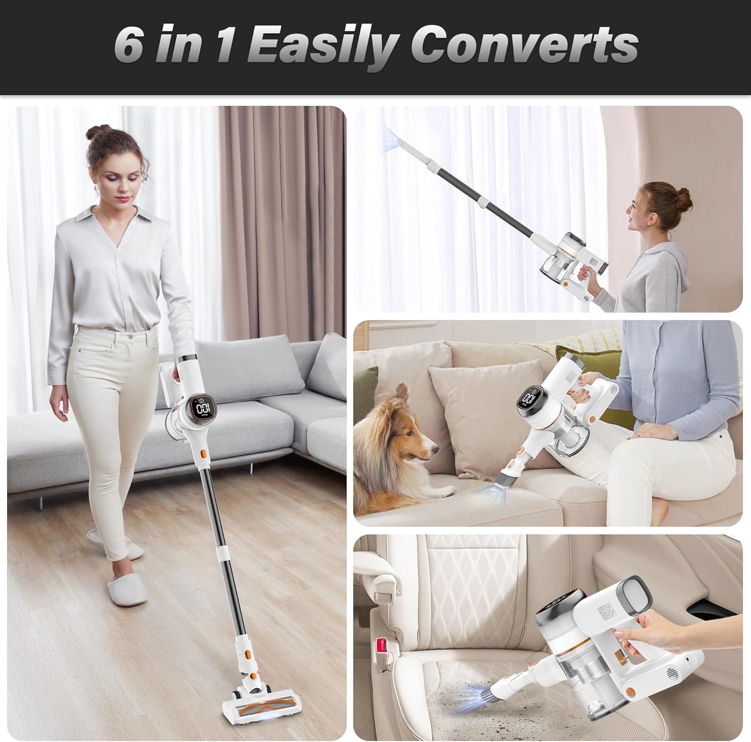 Tikom V500 Cordless Vacuum Cleaner for Home, 40000Pa/450W Stick Vacuum with LED Touch Screen, Charging Wall Dock, Anti-Tangle, Lightweight Handheld Vacuum for Pet Hair, Hard Floor, Carpet - Image 6
