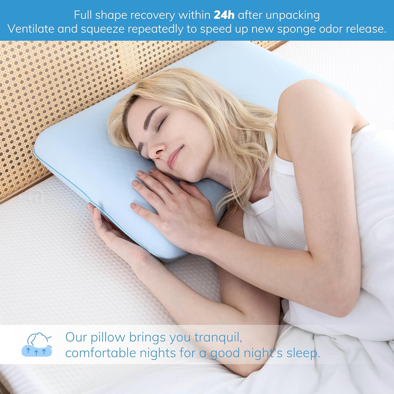 EGOHOME Cooling Gel Memory Foam Pillow - Reversible Cooling Cover, Neck Support for Side, Back and Stomach Sleepers, Removable & Machine Washable, All-Season Comfort, Standard Size, Blue - Image 6