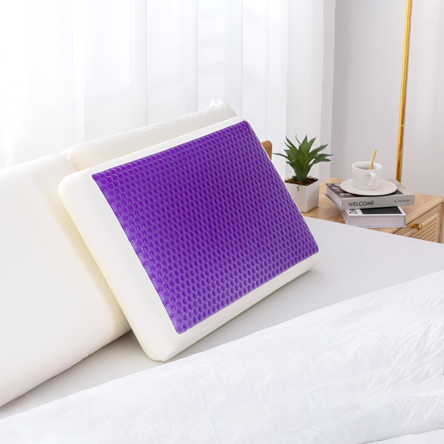 EGOHOME Cooling Gel Memory Foam Pillow - Reversible Cooling Cover, Neck Support for Side, Back and Stomach Sleepers, Removable & Machine Washable, All-Season Comfort, Standard Size, Purple - Image 9