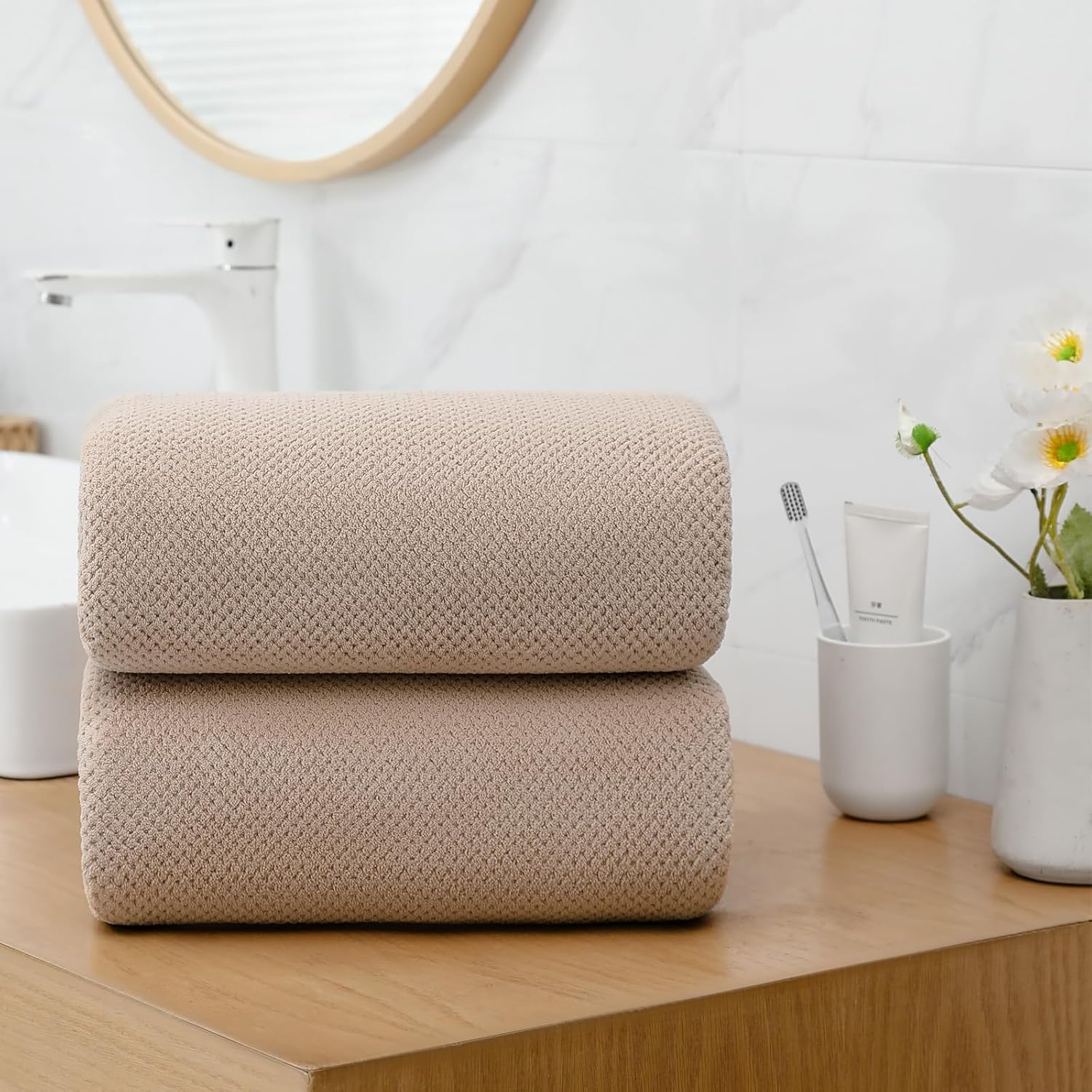 YTYC Towels, 39x78 Inch Oversized Bath Sheets for Adults Luxury Extra Large Bath Towels Sets of 6 Super Soft Shower Towels for Bathroom Microfiber 80% Polyester (Beige,6 Piece) - Image 4
