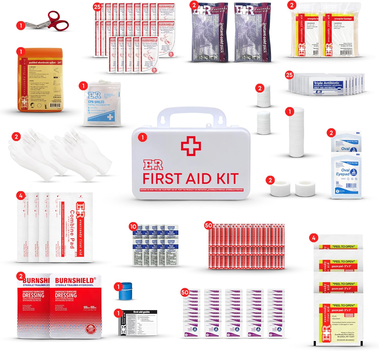 Class B OSHA ANSI Compliant First Aid Kit – Emergency Medical Supplies in Wall-Mountable Plastic Case for Workplace, Office, Home – 190 Piece - Image 3