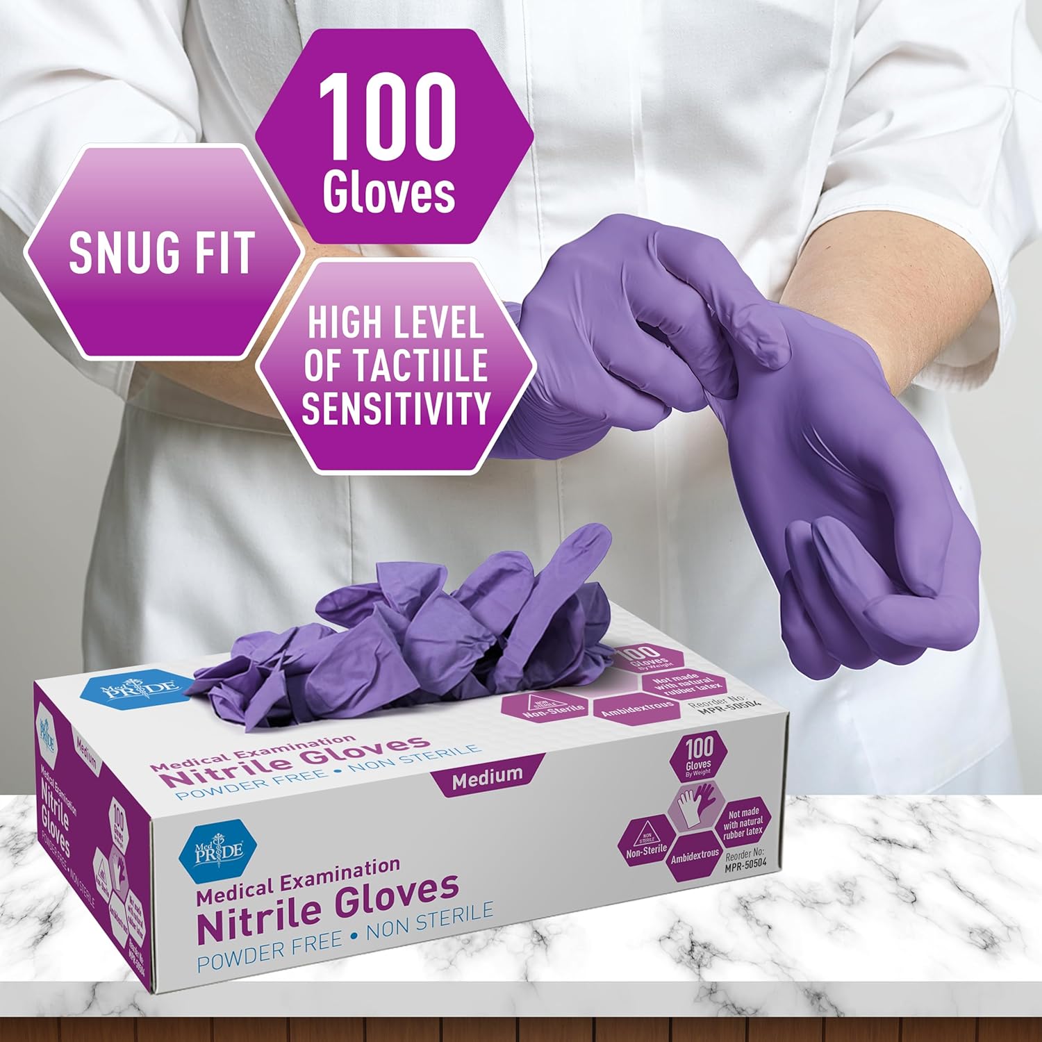 MedPride Powder-Free Nitrile Exam Gloves, Iris Blue, Medium, Box/100 - Image 7