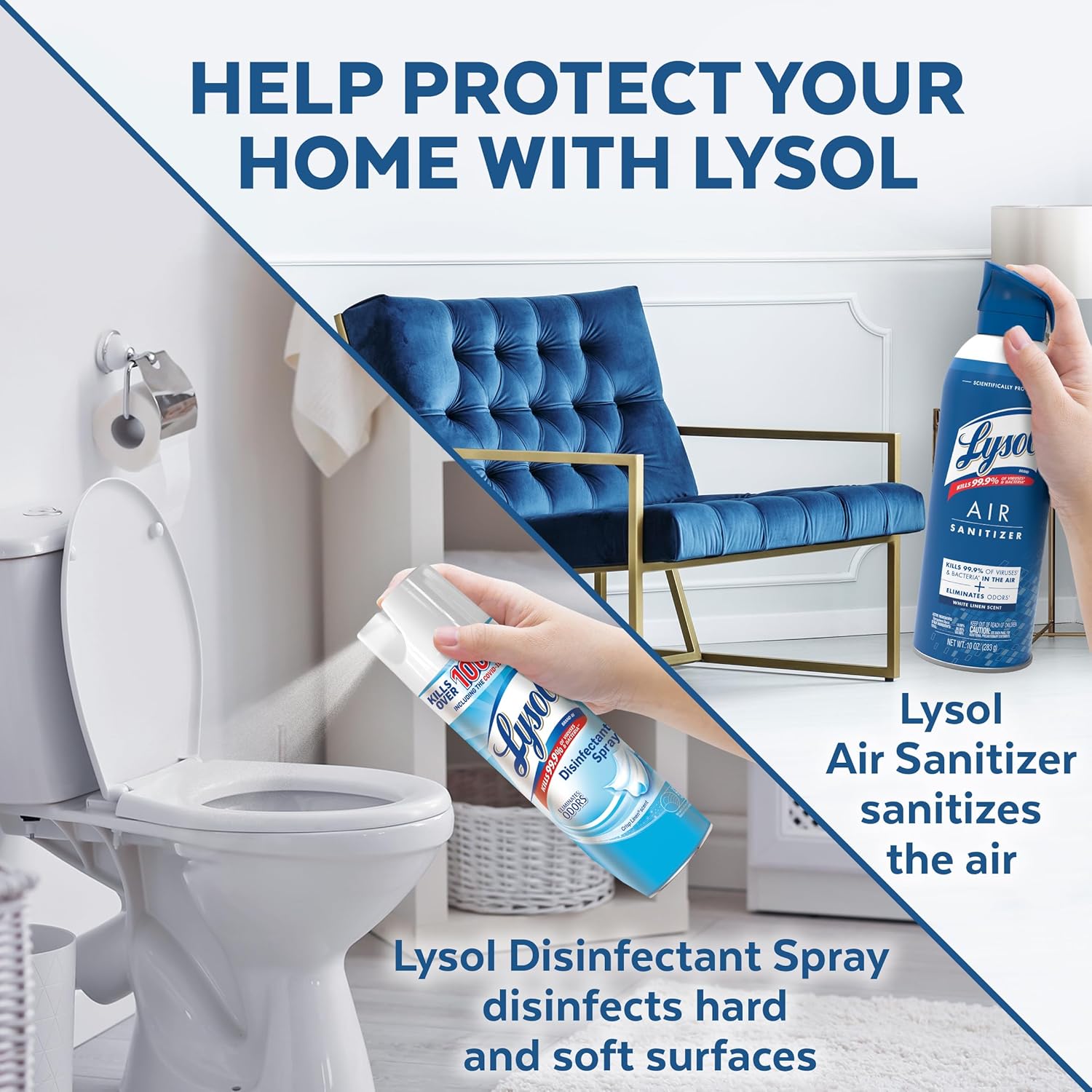 Lysol Bundle containing x2 Lysol Disinfectant Spray for Hard and Soft Surfaces, Crisp Linen, 19 Fl. Oz + Lysol Air Sanitizer Spray, For Air Sanitization and Odor Elimination, White Linen, 10 Fl. Oz - Image 5